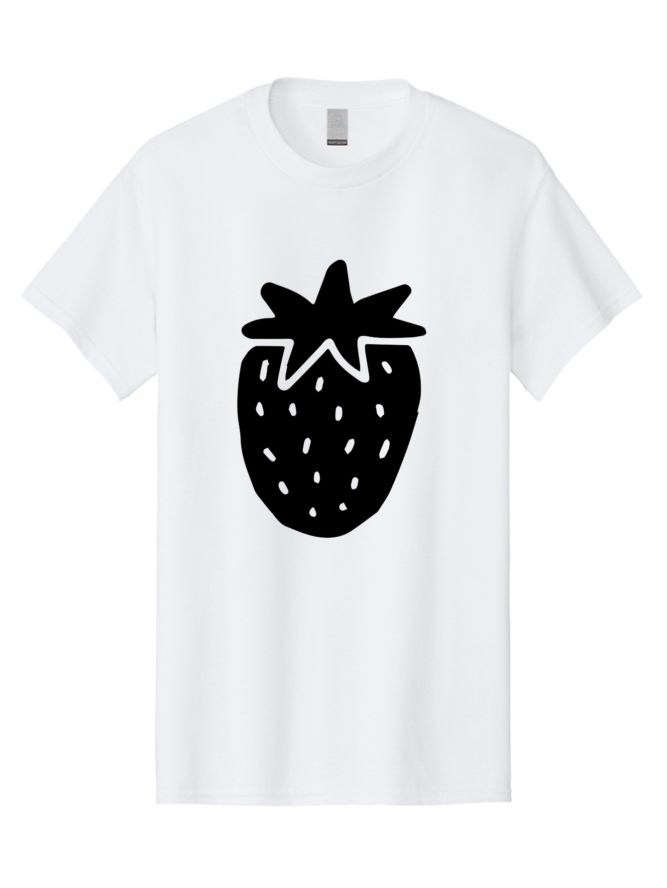 Strawberry Men'S Graphic Tee, 100% Cotton, Comfortable Casual Summer Wear, Machine Washable, Strawberry Silhouette, Simple Illustration, Strawberry Graphic, Black And Green, Fruit Icon, Summer Fruit - Aaa612