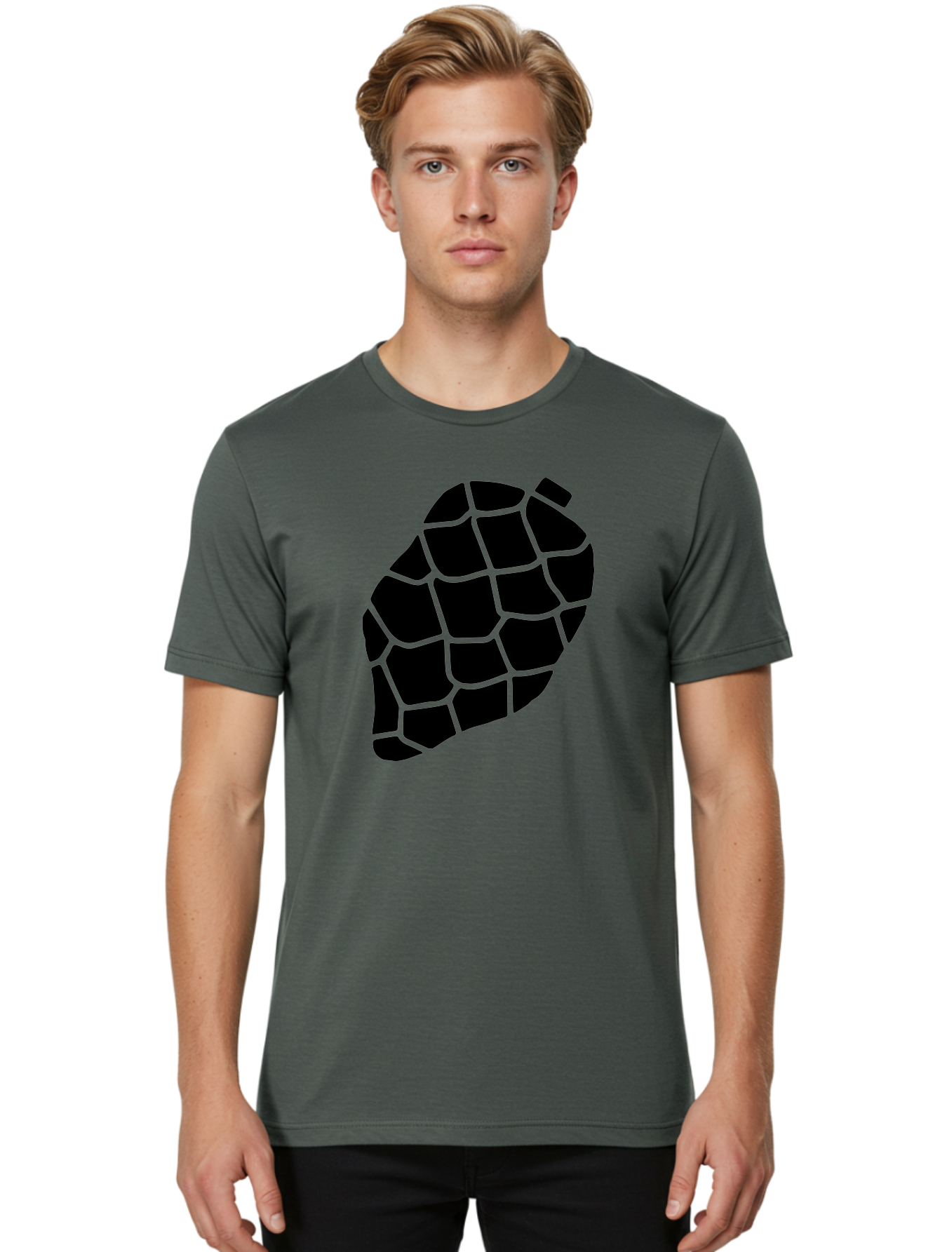 Turtle-Shell Men'S Graphic Tee, 100% Cotton, Comfortable Casual Summer Wear, Machine Washable, Turtle Shell, Black And Green, Reptile Scales, Natural Pattern, Wildlife, Animal Design, Abstract Shape - Aaa616