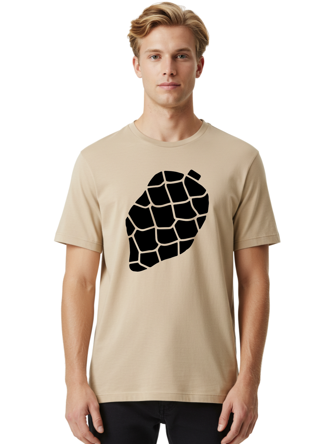Turtle-Shell Men'S Graphic Tee, 100% Cotton, Comfortable Casual Summer Wear, Machine Washable, Turtle Shell, Black And Green, Reptile Scales, Natural Pattern, Wildlife, Animal Design, Abstract Shape - Aaa616
