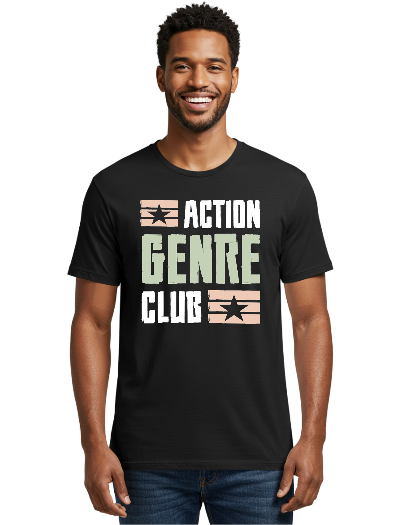 Action-Genre-Club Men'S Graphic Tee, 100% Cotton, Comfortable Casual Summer Wear, Machine Washable, Action Genre, Action Movies, Film Enthusiasts, Movie Buffs, Club Logo, Entertainment, Cinematic Experience, Adventure, Thriller, Blockbuster - Aaa619