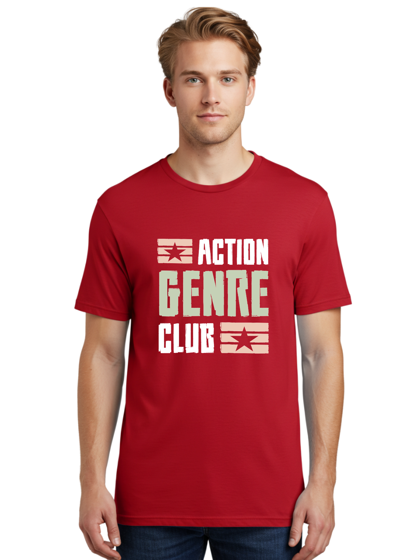 Action-Genre-Club Men'S Graphic Tee, 100% Cotton, Comfortable Casual Summer Wear, Machine Washable, Action Genre, Action Movies, Film Enthusiasts, Movie Buffs, Club Logo, Entertainment, Cinematic Experience, Adventure, Thriller, Blockbuster - Aaa619