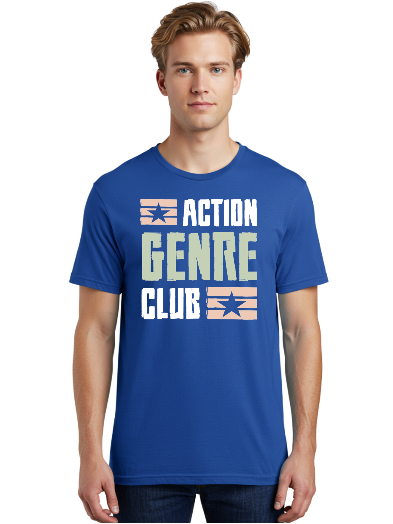 Action-Genre-Club Men'S Graphic Tee, 100% Cotton, Comfortable Casual Summer Wear, Machine Washable, Action Genre, Action Movies, Film Enthusiasts, Movie Buffs, Club Logo, Entertainment, Cinematic Experience, Adventure, Thriller, Blockbuster - Aaa619
