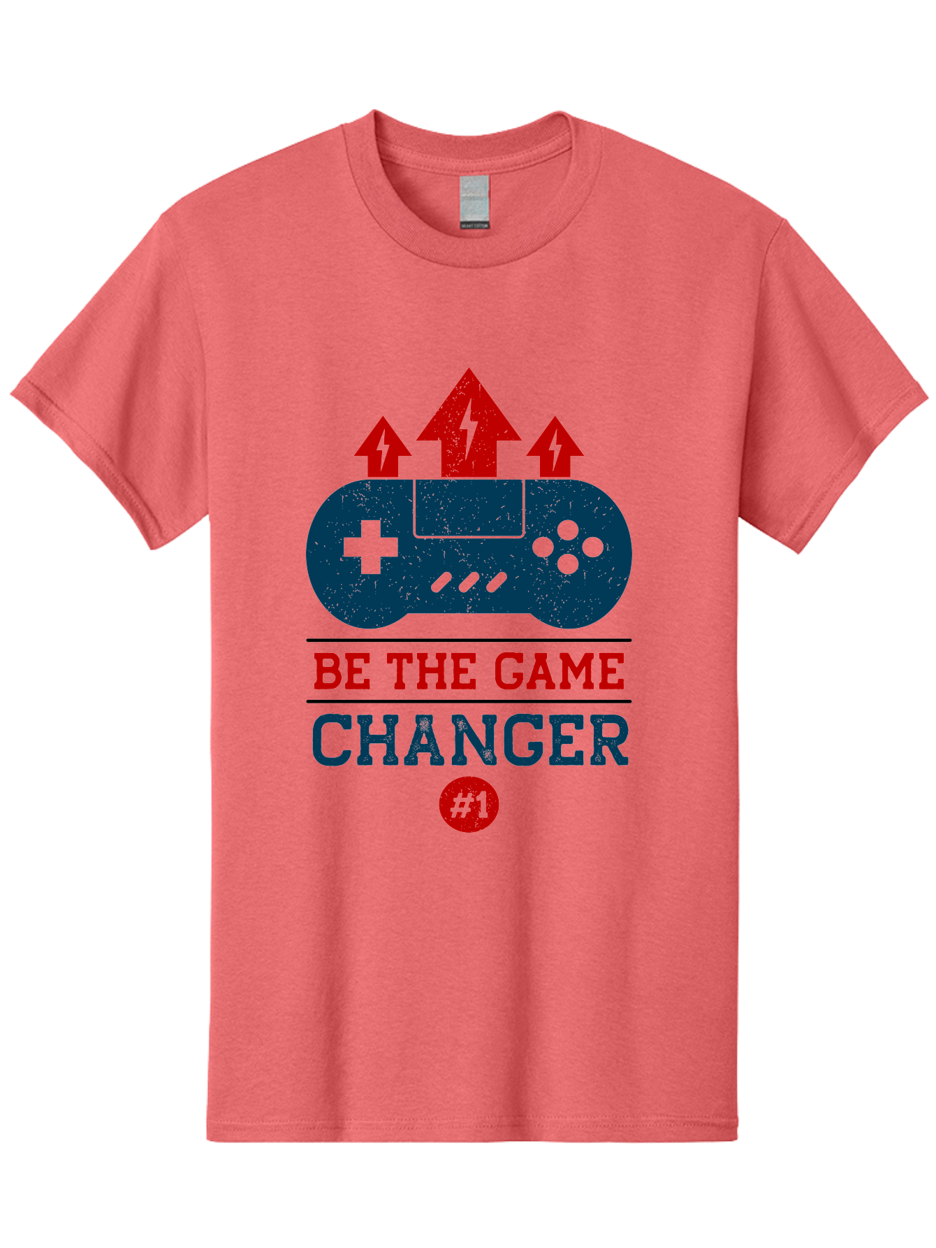 Be-The-Game-Changer Men'S Graphic Tee, 100% Cotton, Comfortable Casual Summer Wear, Machine Washable, Gaming Inspiration, Motivational Quote, Game Changer, Video Game Controller, Red And Blue Colors, Arrows Pointing Up, Positive Energy, - Aaa620