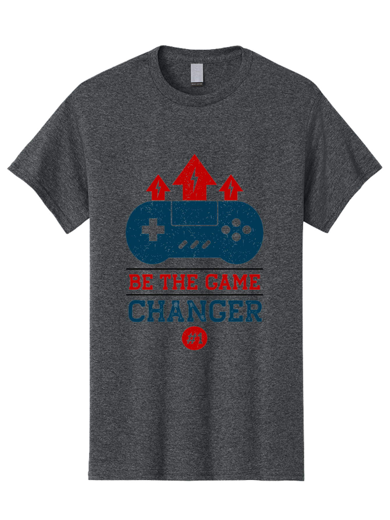 Be-The-Game-Changer Men'S Graphic Tee, 100% Cotton, Comfortable Casual Summer Wear, Machine Washable, Gaming Inspiration, Motivational Quote, Game Changer, Video Game Controller, Red And Blue Colors, Arrows Pointing Up, Positive Energy, - Aaa620