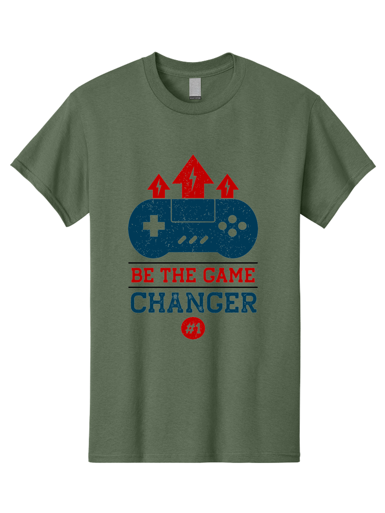 Be-The-Game-Changer Men'S Graphic Tee, 100% Cotton, Comfortable Casual Summer Wear, Machine Washable, Gaming Inspiration, Motivational Quote, Game Changer, Video Game Controller, Red And Blue Colors, Arrows Pointing Up, Positive Energy, - Aaa620