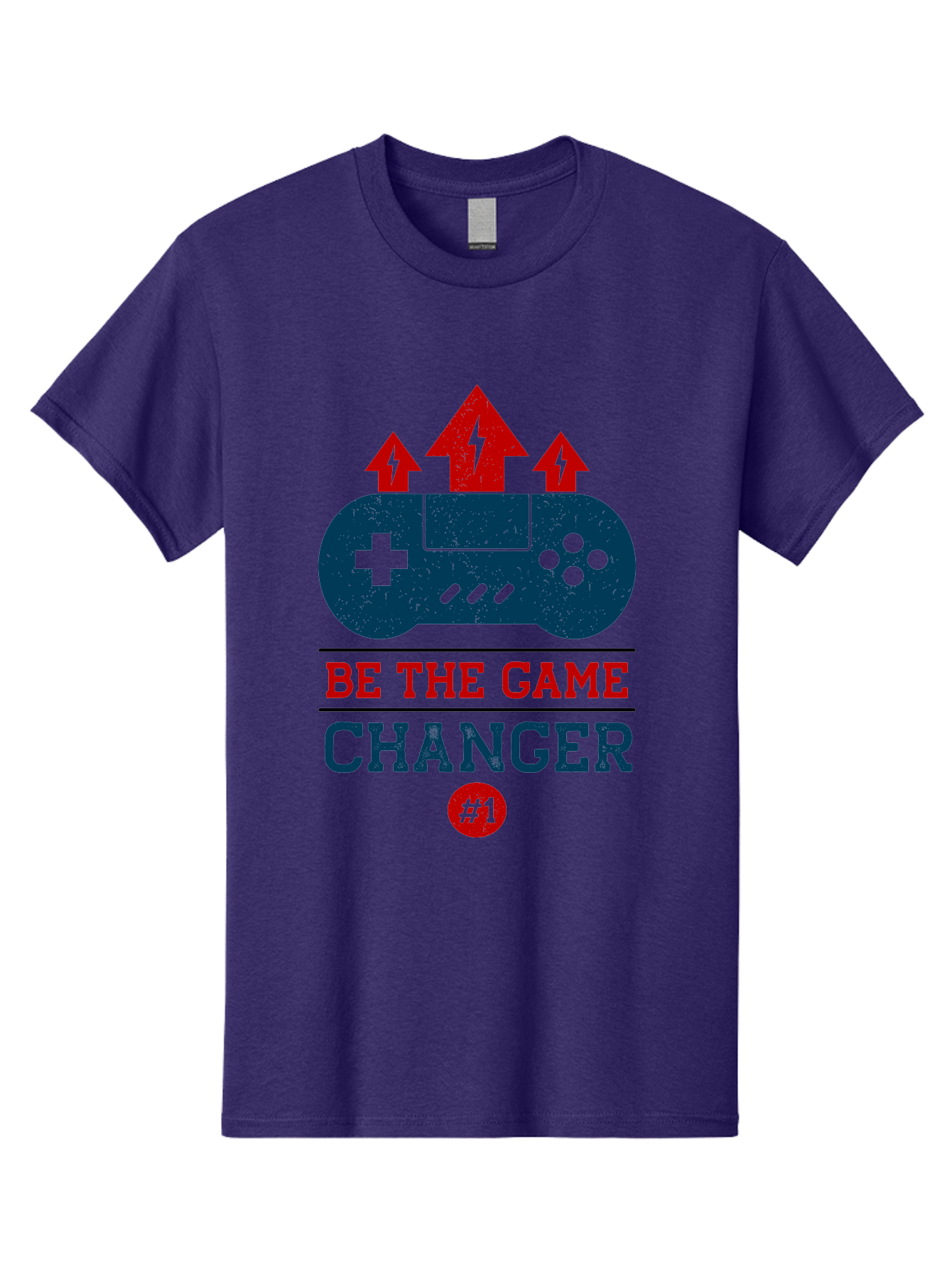 Be-The-Game-Changer Men'S Graphic Tee, 100% Cotton, Comfortable Casual Summer Wear, Machine Washable, Gaming Inspiration, Motivational Quote, Game Changer, Video Game Controller, Red And Blue Colors, Arrows Pointing Up, Positive Energy, - Aaa620