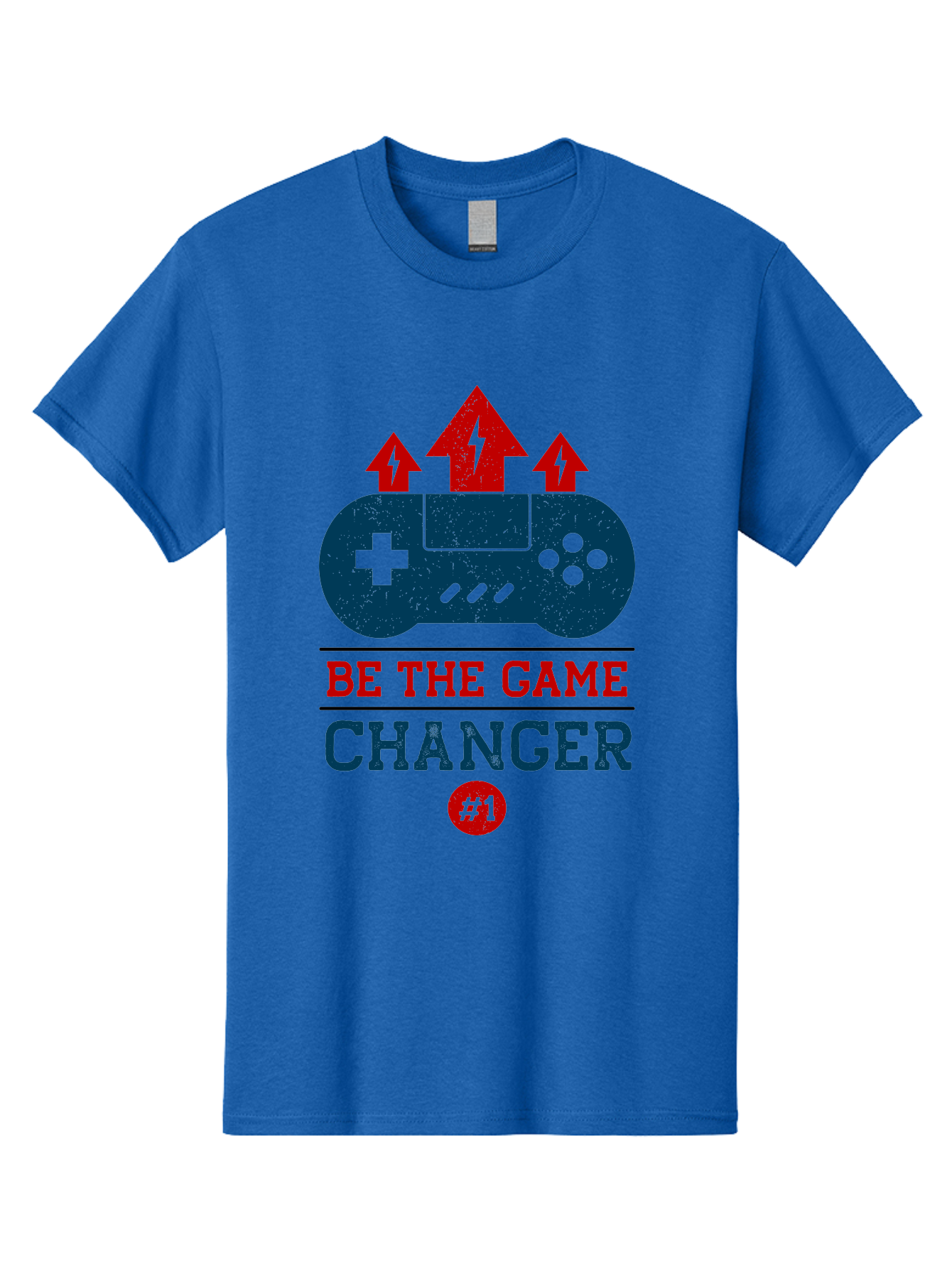 Be-The-Game-Changer Men'S Graphic Tee, 100% Cotton, Comfortable Casual Summer Wear, Machine Washable, Gaming Inspiration, Motivational Quote, Game Changer, Video Game Controller, Red And Blue Colors, Arrows Pointing Up, Positive Energy, - Aaa620
