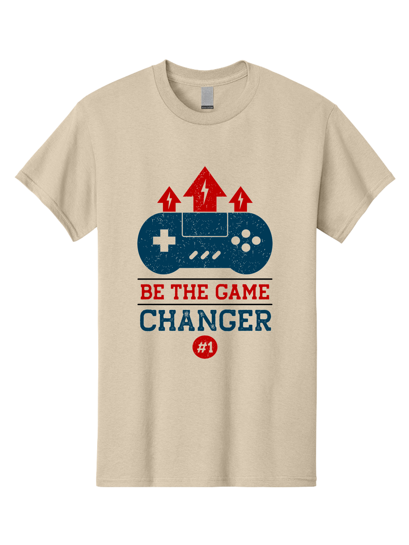 Be-The-Game-Changer Men'S Graphic Tee, 100% Cotton, Comfortable Casual Summer Wear, Machine Washable, Gaming Inspiration, Motivational Quote, Game Changer, Video Game Controller, Red And Blue Colors, Arrows Pointing Up, Positive Energy, - Aaa620