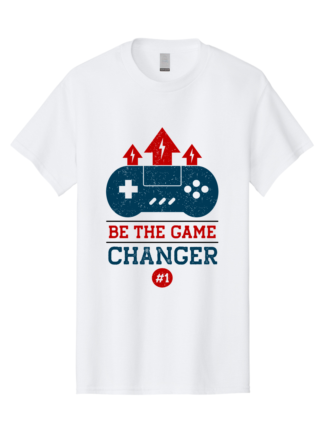 Be-The-Game-Changer Men'S Graphic Tee, 100% Cotton, Comfortable Casual Summer Wear, Machine Washable, Gaming Inspiration, Motivational Quote, Game Changer, Video Game Controller, Red And Blue Colors, Arrows Pointing Up, Positive Energy, - Aaa620
