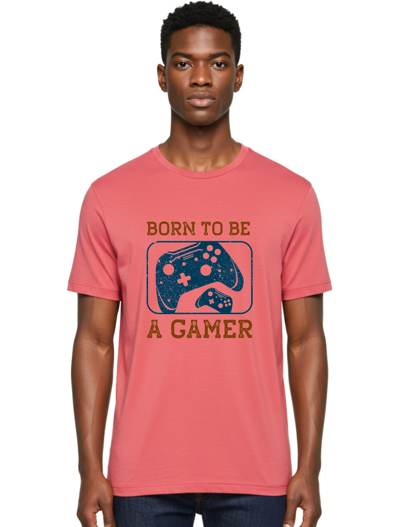 Born-To-Be-A-Gamer Men'S Graphic Tee, 100% Cotton, Comfortable Casual Summer Wear, Machine Washable, Gaming Controller, Born To Be A Gamer, Video Game Accessories, Gamer Lifestyle, Gaming Culture, Gaming Passion, Game Console - Aaa621