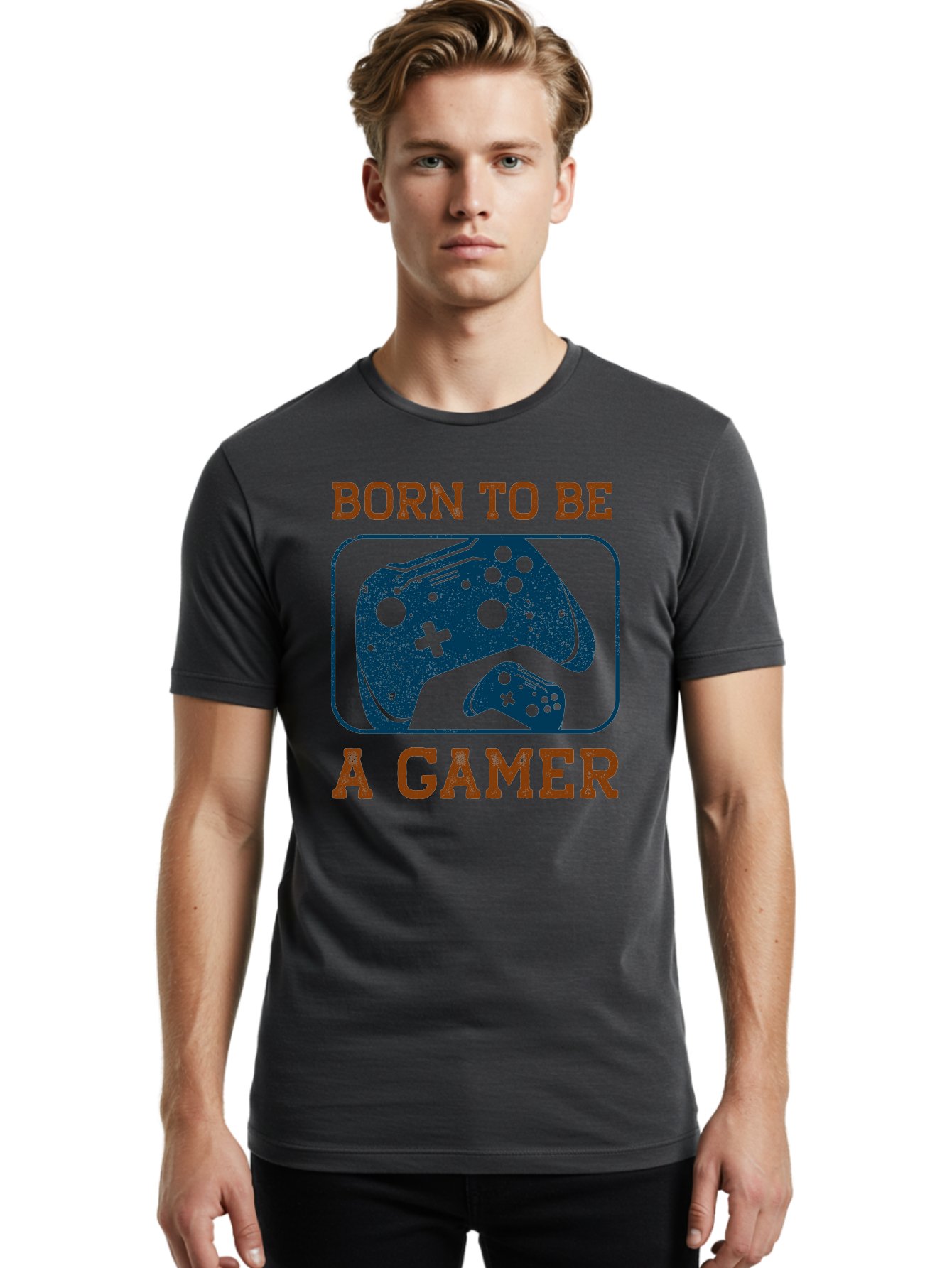 Born-To-Be-A-Gamer Men'S Graphic Tee, 100% Cotton, Comfortable Casual Summer Wear, Machine Washable, Gaming Controller, Born To Be A Gamer, Video Game Accessories, Gamer Lifestyle, Gaming Culture, Gaming Passion, Game Console - Aaa621