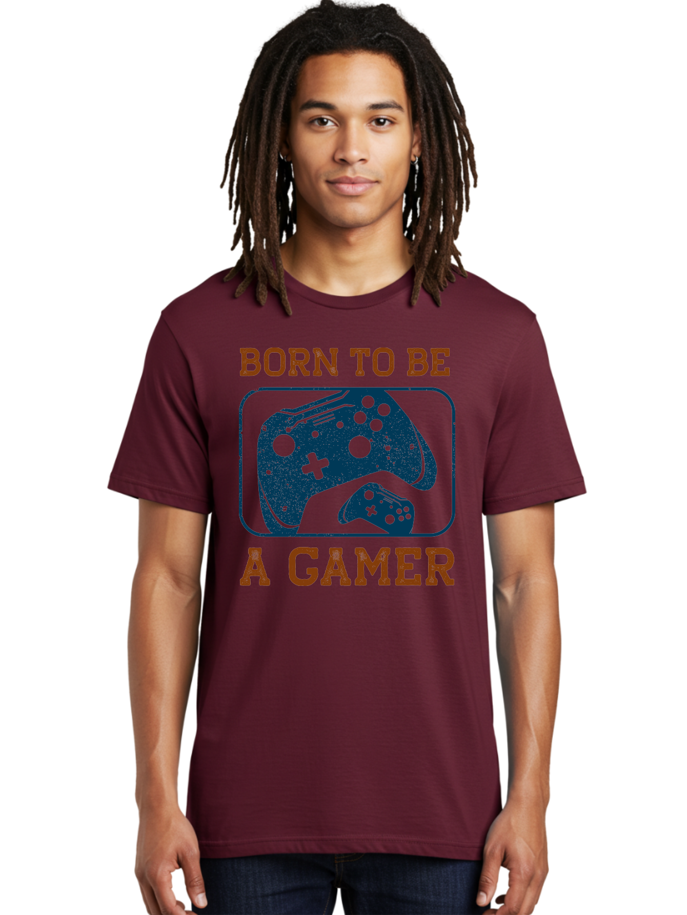 Born-To-Be-A-Gamer Men'S Graphic Tee, 100% Cotton, Comfortable Casual Summer Wear, Machine Washable, Gaming Controller, Born To Be A Gamer, Video Game Accessories, Gamer Lifestyle, Gaming Culture, Gaming Passion, Game Console - Aaa621
