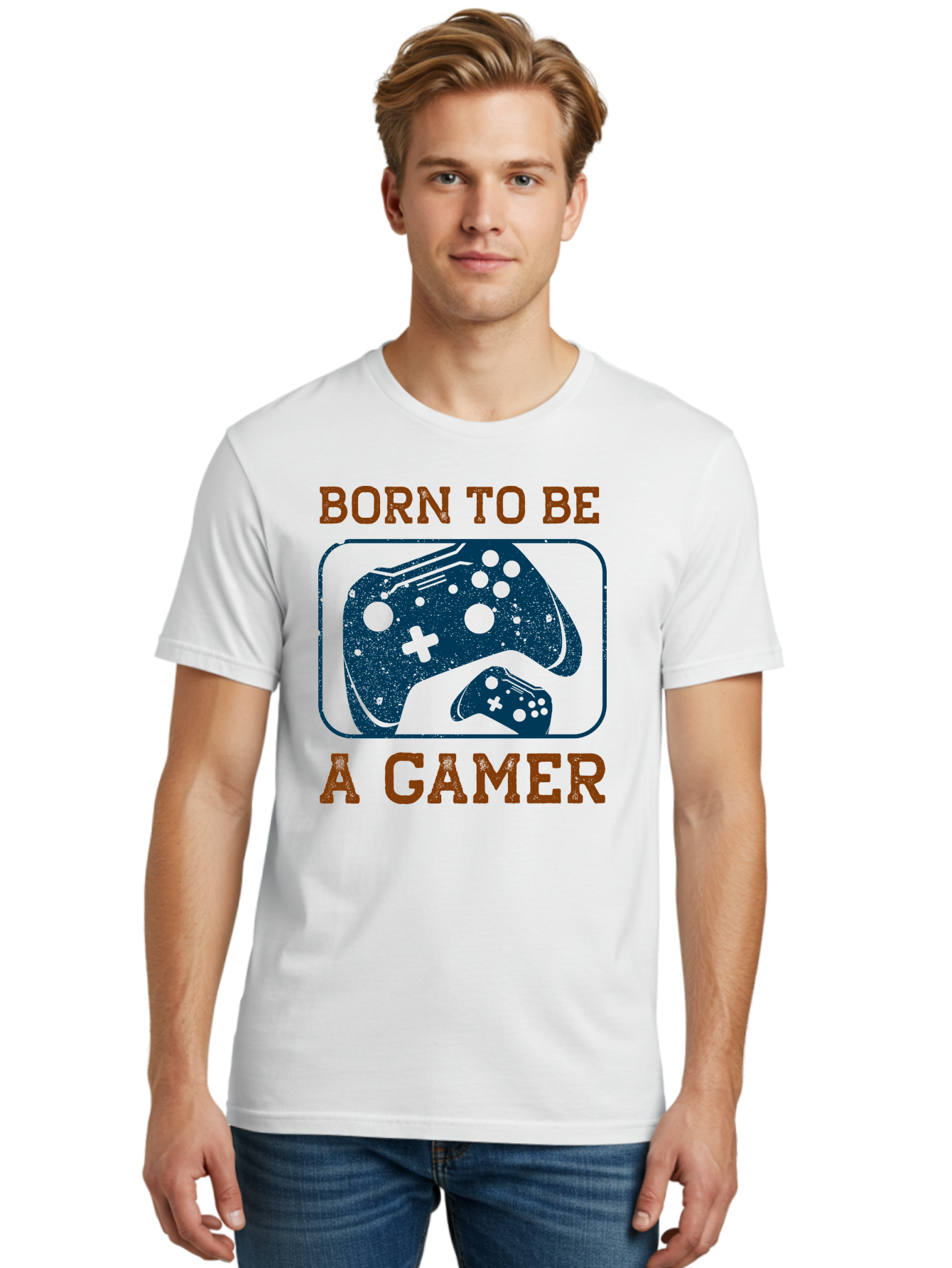 Born-To-Be-A-Gamer Men'S Graphic Tee, 100% Cotton, Comfortable Casual Summer Wear, Machine Washable, Gaming Controller, Born To Be A Gamer, Video Game Accessories, Gamer Lifestyle, Gaming Culture, Gaming Passion, Game Console - Aaa621