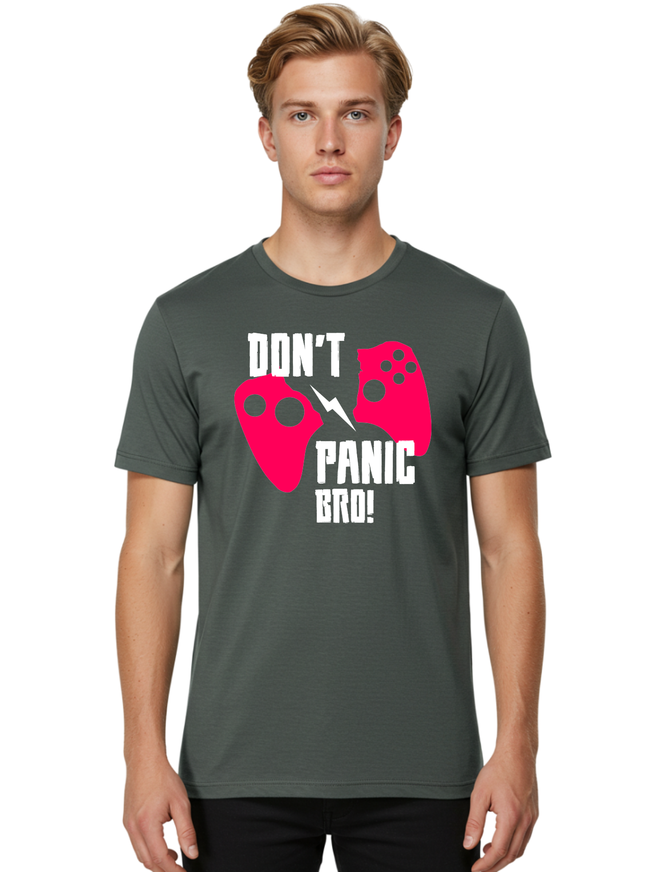 Don-T-Panic-Bro Men'S Graphic Tee, 100% Cotton, Comfortable Casual Summer Wear, Machine Washable, Gaming, Game Controllers, Broken Controller, Don'T Panic, Panic, Bro, Funny Quote, Humorous Meme, Gaming Humor, Gaming Frustration - Aaa624
