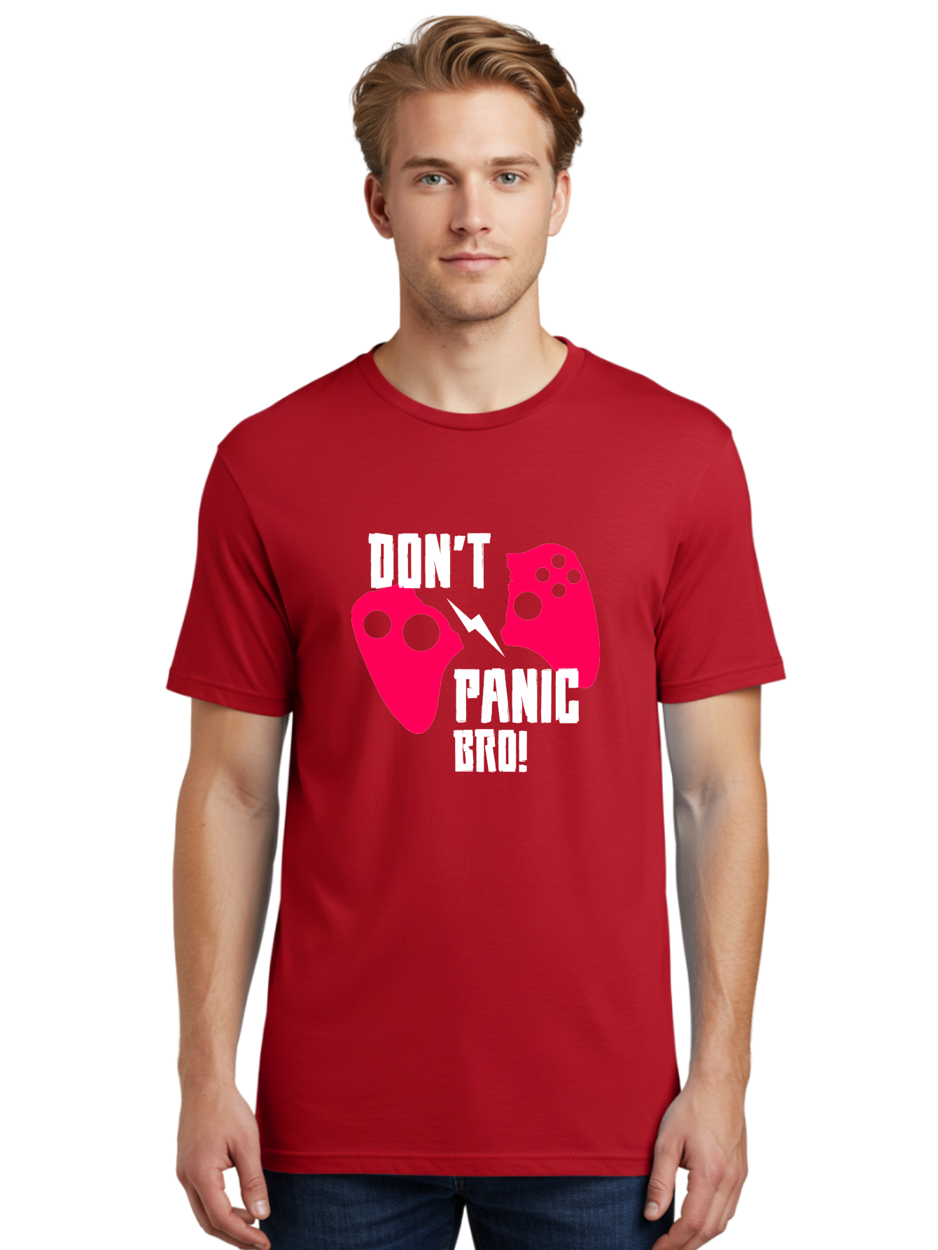 Don-T-Panic-Bro Men'S Graphic Tee, 100% Cotton, Comfortable Casual Summer Wear, Machine Washable, Gaming, Game Controllers, Broken Controller, Don'T Panic, Panic, Bro, Funny Quote, Humorous Meme, Gaming Humor, Gaming Frustration - Aaa624