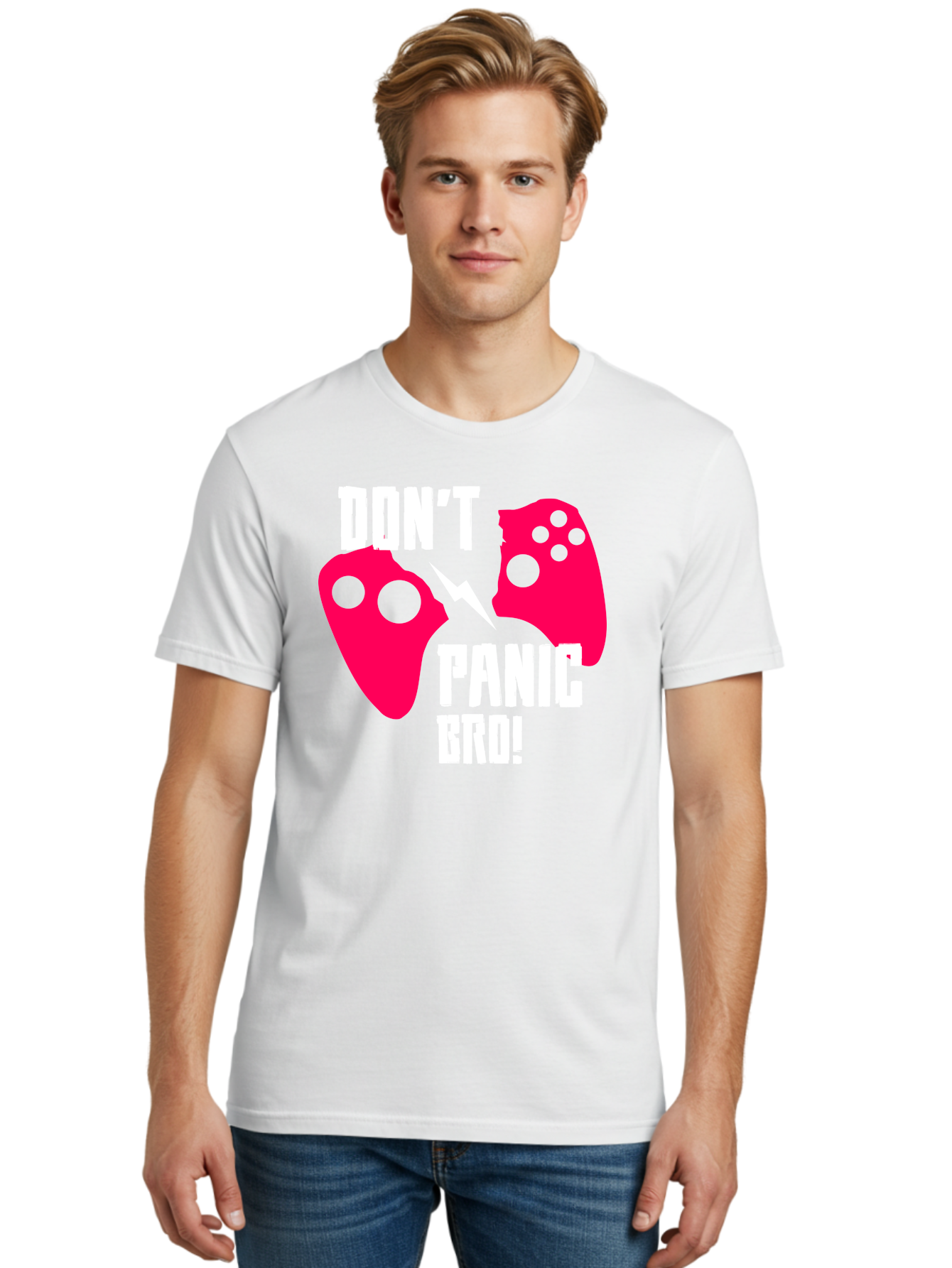 Don-T-Panic-Bro Men'S Graphic Tee, 100% Cotton, Comfortable Casual Summer Wear, Machine Washable, Gaming, Game Controllers, Broken Controller, Don'T Panic, Panic, Bro, Funny Quote, Humorous Meme, Gaming Humor, Gaming Frustration - Aaa624