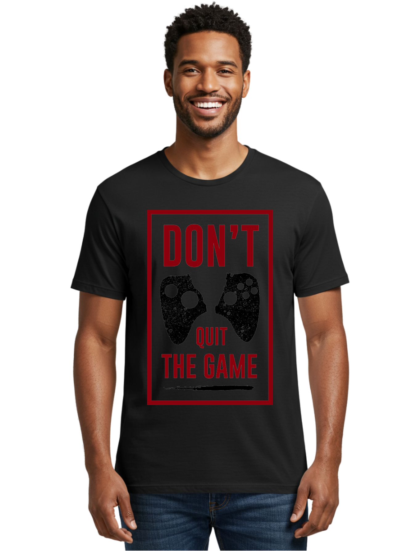 Don-T-Quit-The-Game Men'S Graphic Tee, 100% Cotton, Comfortable Casual Summer Wear, Machine Washable, Gaming Motivational Quote, Don'T Quit The Game, Gaming Controllers, Perseverance, Motivation, Gamers, Inspirational Quotes, Video Game - Aaa625