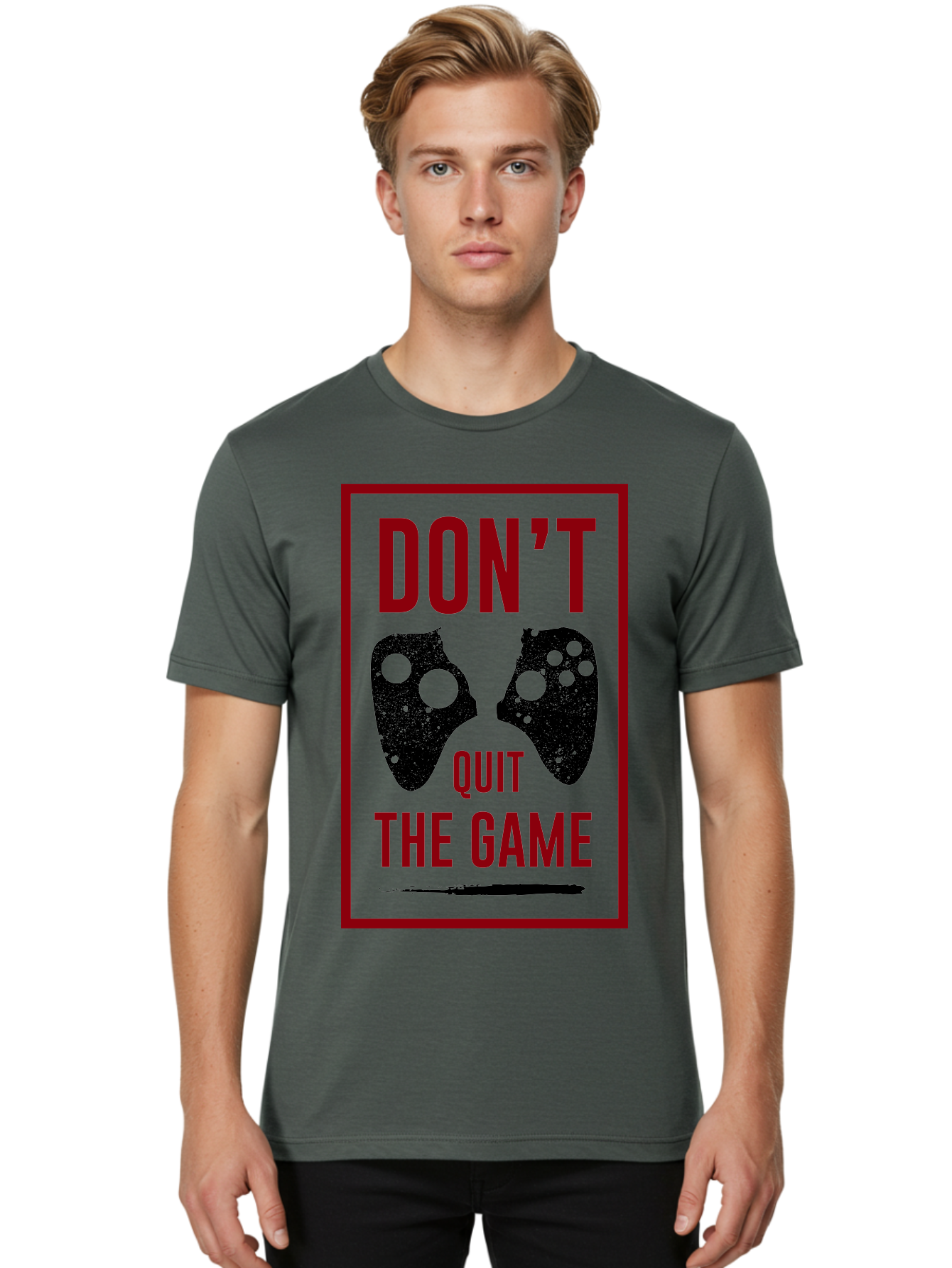 Don-T-Quit-The-Game Men'S Graphic Tee, 100% Cotton, Comfortable Casual Summer Wear, Machine Washable, Gaming Motivational Quote, Don'T Quit The Game, Gaming Controllers, Perseverance, Motivation, Gamers, Inspirational Quotes, Video Game - Aaa625