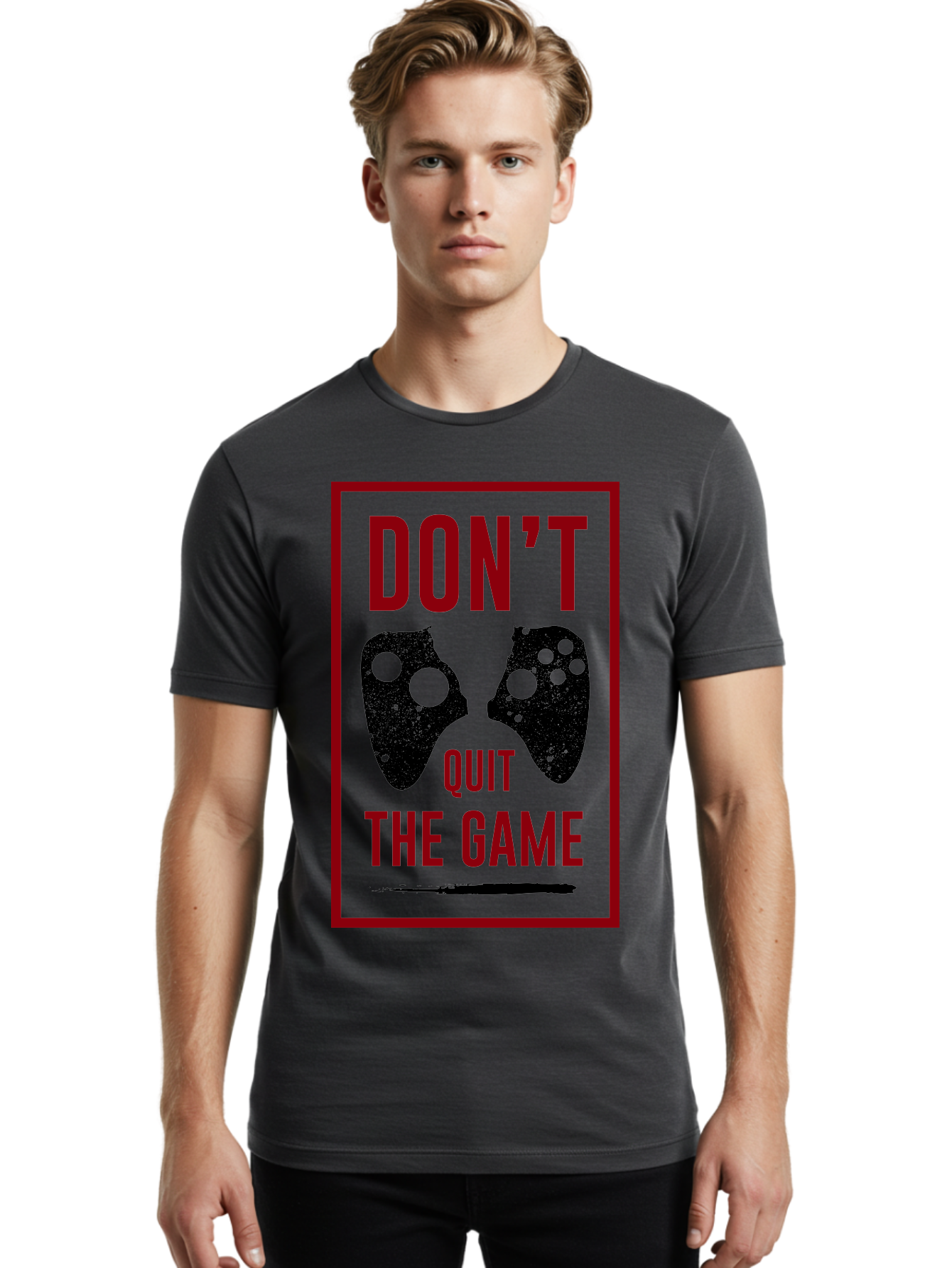 Don-T-Quit-The-Game Men'S Graphic Tee, 100% Cotton, Comfortable Casual Summer Wear, Machine Washable, Gaming Motivational Quote, Don'T Quit The Game, Gaming Controllers, Perseverance, Motivation, Gamers, Inspirational Quotes, Video Game - Aaa625