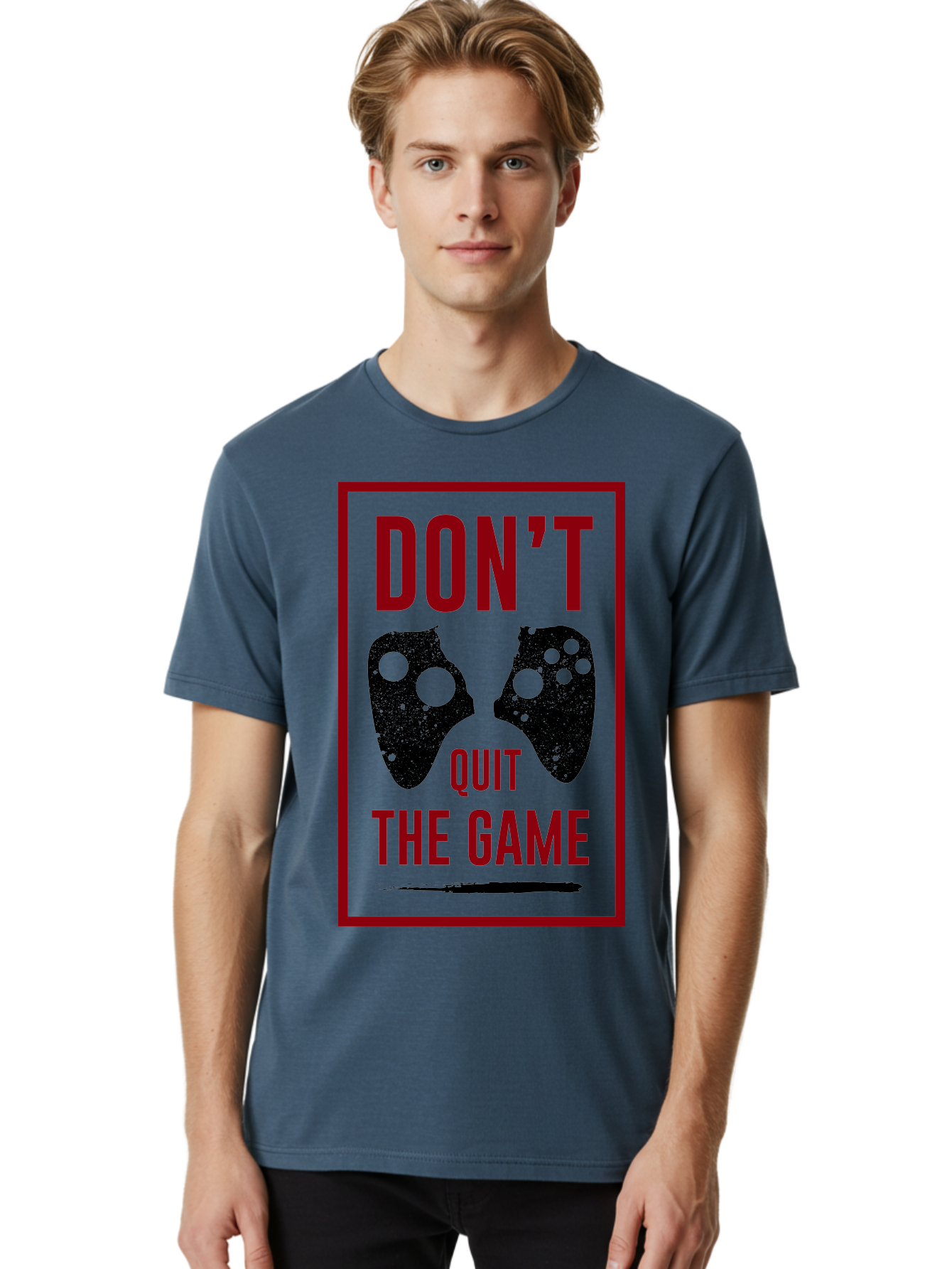 Don-T-Quit-The-Game Men'S Graphic Tee, 100% Cotton, Comfortable Casual Summer Wear, Machine Washable, Gaming Motivational Quote, Don'T Quit The Game, Gaming Controllers, Perseverance, Motivation, Gamers, Inspirational Quotes, Video Game - Aaa625