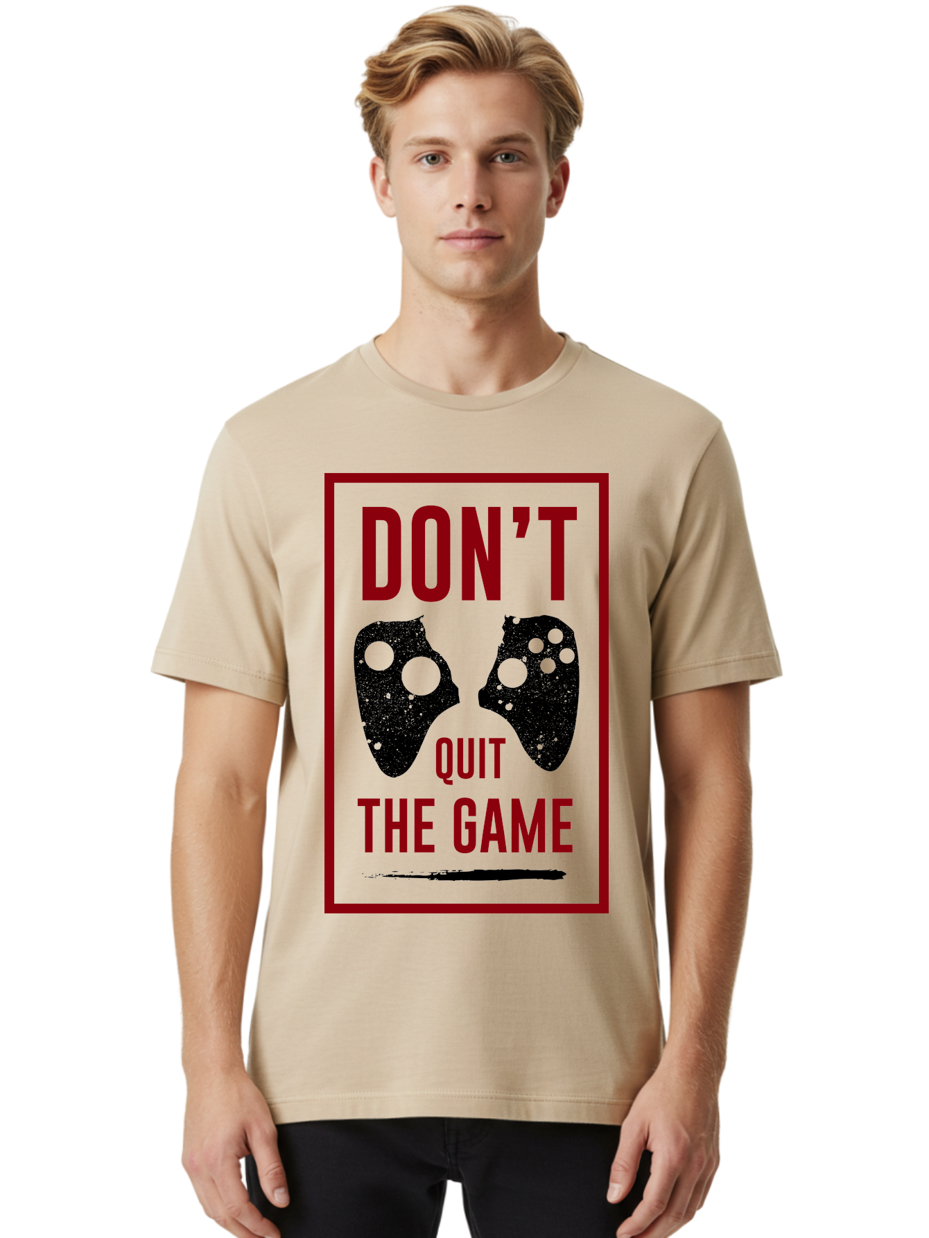 Don-T-Quit-The-Game Men'S Graphic Tee, 100% Cotton, Comfortable Casual Summer Wear, Machine Washable, Gaming Motivational Quote, Don'T Quit The Game, Gaming Controllers, Perseverance, Motivation, Gamers, Inspirational Quotes, Video Game - Aaa625