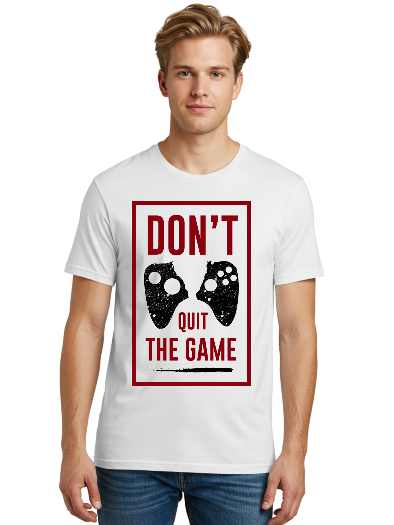 Don-T-Quit-The-Game Men'S Graphic Tee, 100% Cotton, Comfortable Casual Summer Wear, Machine Washable, Gaming Motivational Quote, Don'T Quit The Game, Gaming Controllers, Perseverance, Motivation, Gamers, Inspirational Quotes, Video Game - Aaa625