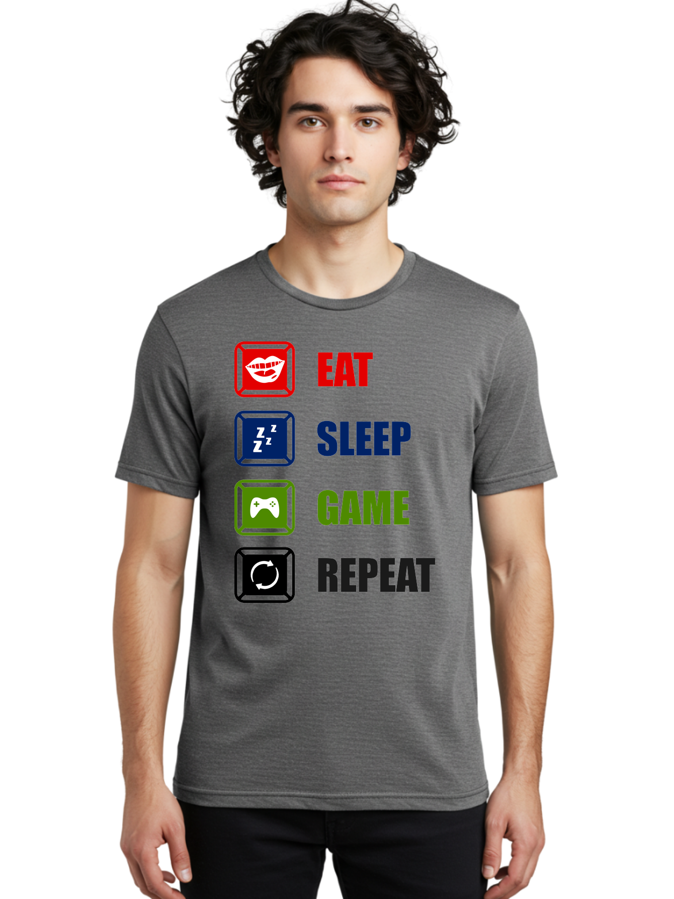 Eat-Sleep-Game-Repeat Men'S Graphic Tee, 100% Cotton, Comfortable Casual Summer Wear, Machine Washable, Gamer Lifestyle, Video Game Culture, Gaming Habits, Eat, Sleep, Game, Repeat, Gaming Community, Gamer Life - Aaa626