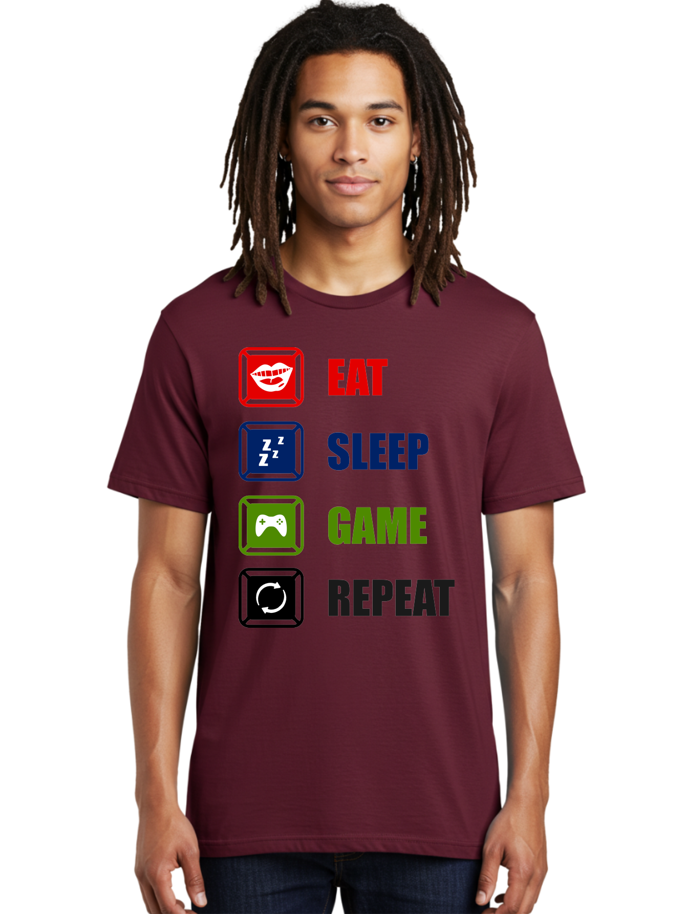 Eat-Sleep-Game-Repeat Men'S Graphic Tee, 100% Cotton, Comfortable Casual Summer Wear, Machine Washable, Gamer Lifestyle, Video Game Culture, Gaming Habits, Eat, Sleep, Game, Repeat, Gaming Community, Gamer Life - Aaa626