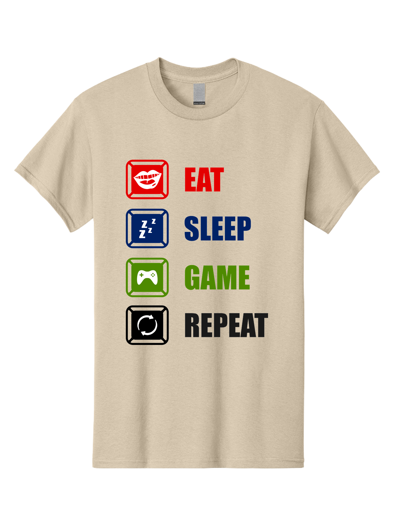 Eat-Sleep-Game-Repeat Men'S Graphic Tee, 100% Cotton, Comfortable Casual Summer Wear, Machine Washable, Gamer Lifestyle, Video Game Culture, Gaming Habits, Eat, Sleep, Game, Repeat, Gaming Community, Gamer Life - Aaa626