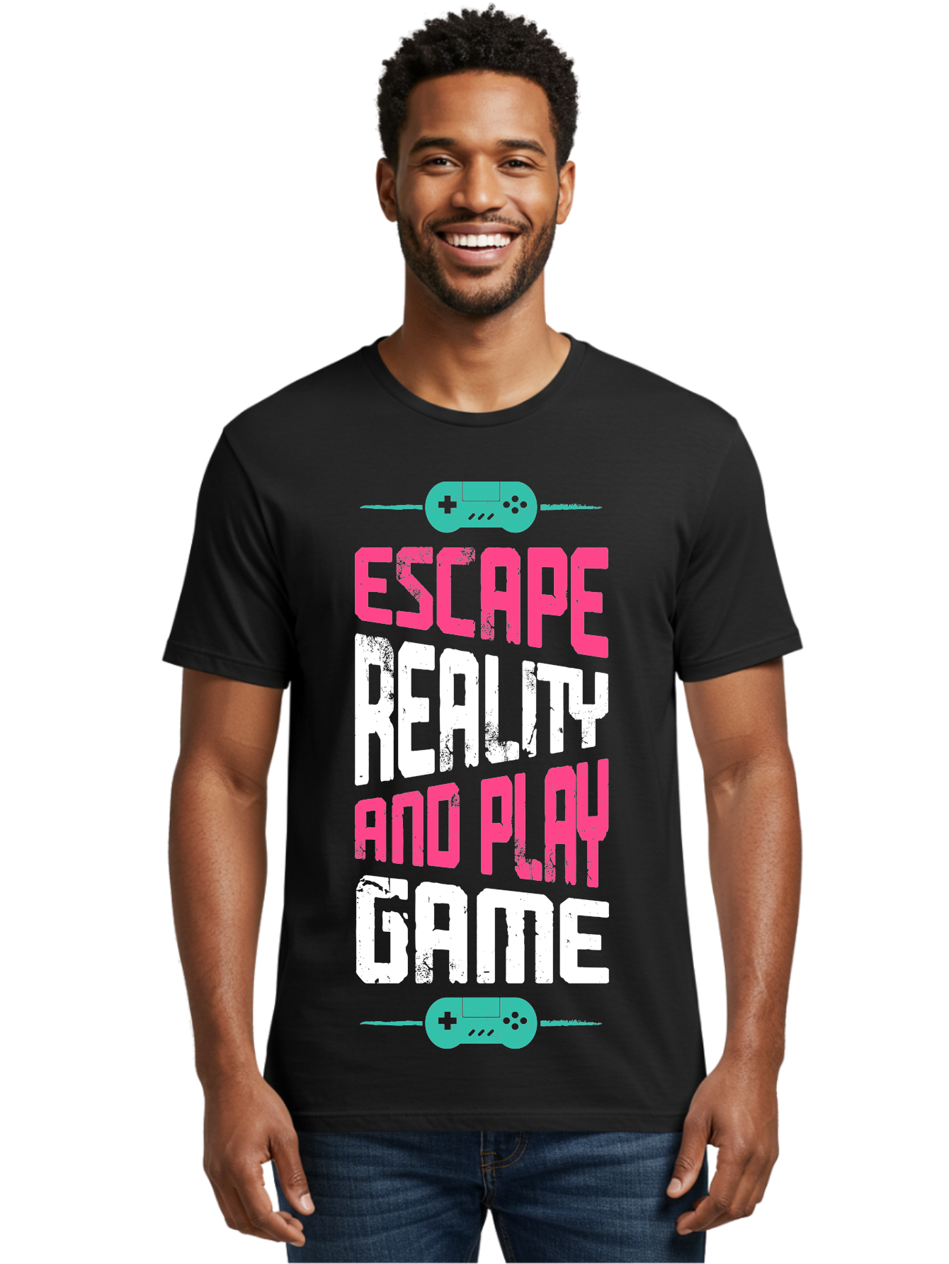 Escape-Reality-And-Play-Game Men'S Graphic Tee, 100% Cotton, Comfortable Casual Summer Wear, Machine Washable, Escape Reality, Play Game, Immersive Gaming Experience, Escape Room Theme, Gaming Advertisement, Interactive Entertainment, - Aaa627
