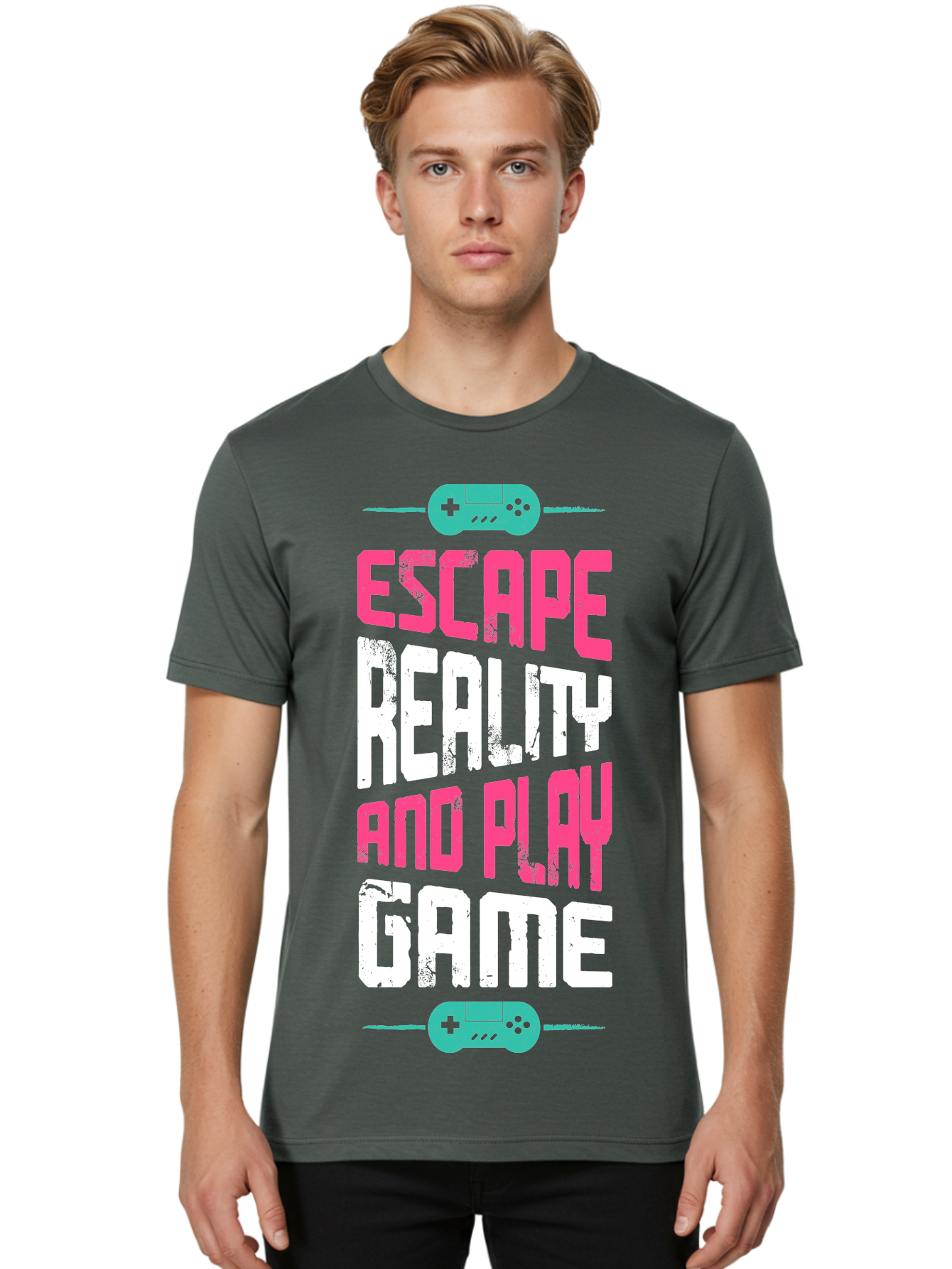 Escape-Reality-And-Play-Game Men'S Graphic Tee, 100% Cotton, Comfortable Casual Summer Wear, Machine Washable, Escape Reality, Play Game, Immersive Gaming Experience, Escape Room Theme, Gaming Advertisement, Interactive Entertainment, - Aaa627