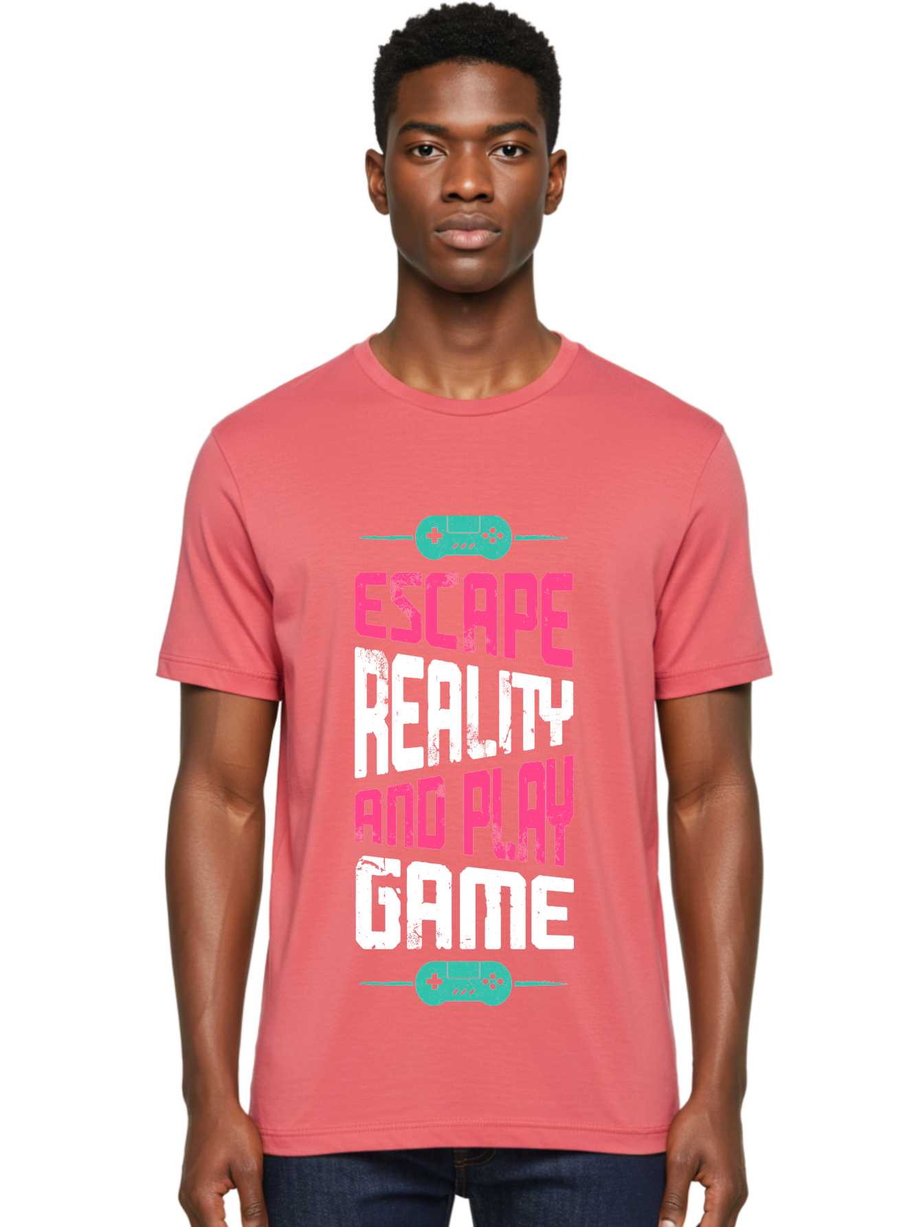 Escape-Reality-And-Play-Game Men'S Graphic Tee, 100% Cotton, Comfortable Casual Summer Wear, Machine Washable, Escape Reality, Play Game, Immersive Gaming Experience, Escape Room Theme, Gaming Advertisement, Interactive Entertainment, - Aaa627