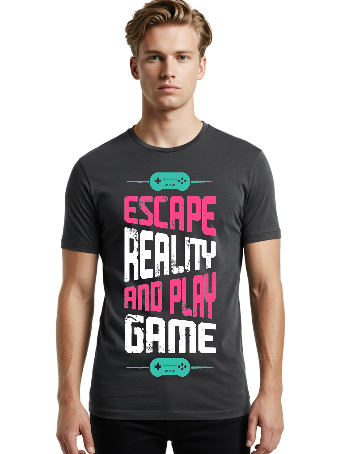 Escape-Reality-And-Play-Game Men'S Graphic Tee, 100% Cotton, Comfortable Casual Summer Wear, Machine Washable, Escape Reality, Play Game, Immersive Gaming Experience, Escape Room Theme, Gaming Advertisement, Interactive Entertainment, - Aaa627