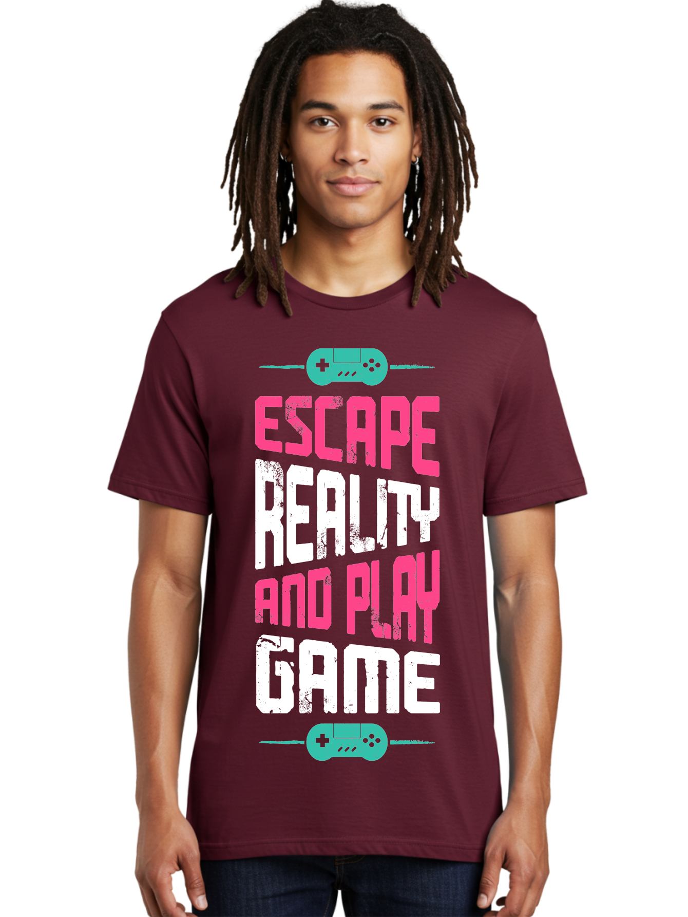 Escape-Reality-And-Play-Game Men'S Graphic Tee, 100% Cotton, Comfortable Casual Summer Wear, Machine Washable, Escape Reality, Play Game, Immersive Gaming Experience, Escape Room Theme, Gaming Advertisement, Interactive Entertainment, - Aaa627