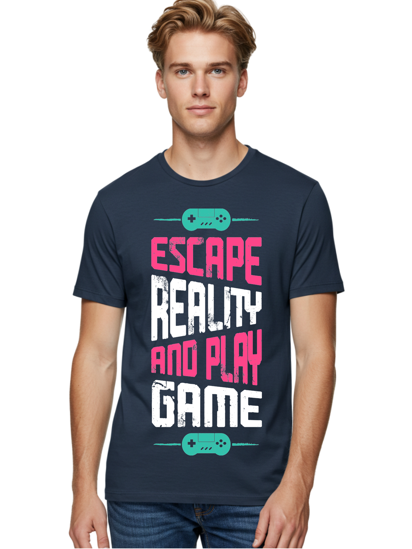 Escape-Reality-And-Play-Game Men'S Graphic Tee, 100% Cotton, Comfortable Casual Summer Wear, Machine Washable, Escape Reality, Play Game, Immersive Gaming Experience, Escape Room Theme, Gaming Advertisement, Interactive Entertainment, - Aaa627