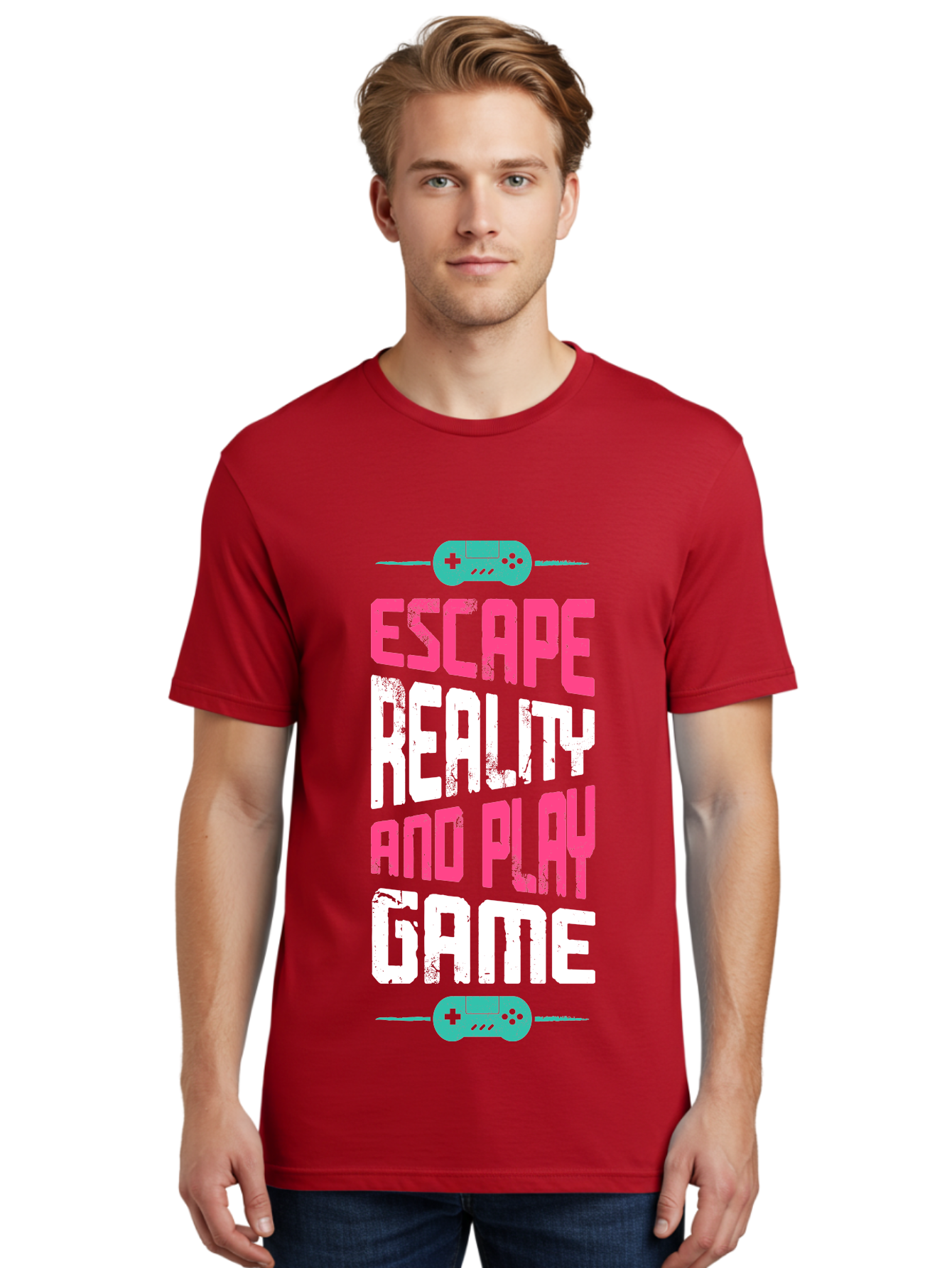 Escape-Reality-And-Play-Game Men'S Graphic Tee, 100% Cotton, Comfortable Casual Summer Wear, Machine Washable, Escape Reality, Play Game, Immersive Gaming Experience, Escape Room Theme, Gaming Advertisement, Interactive Entertainment, - Aaa627