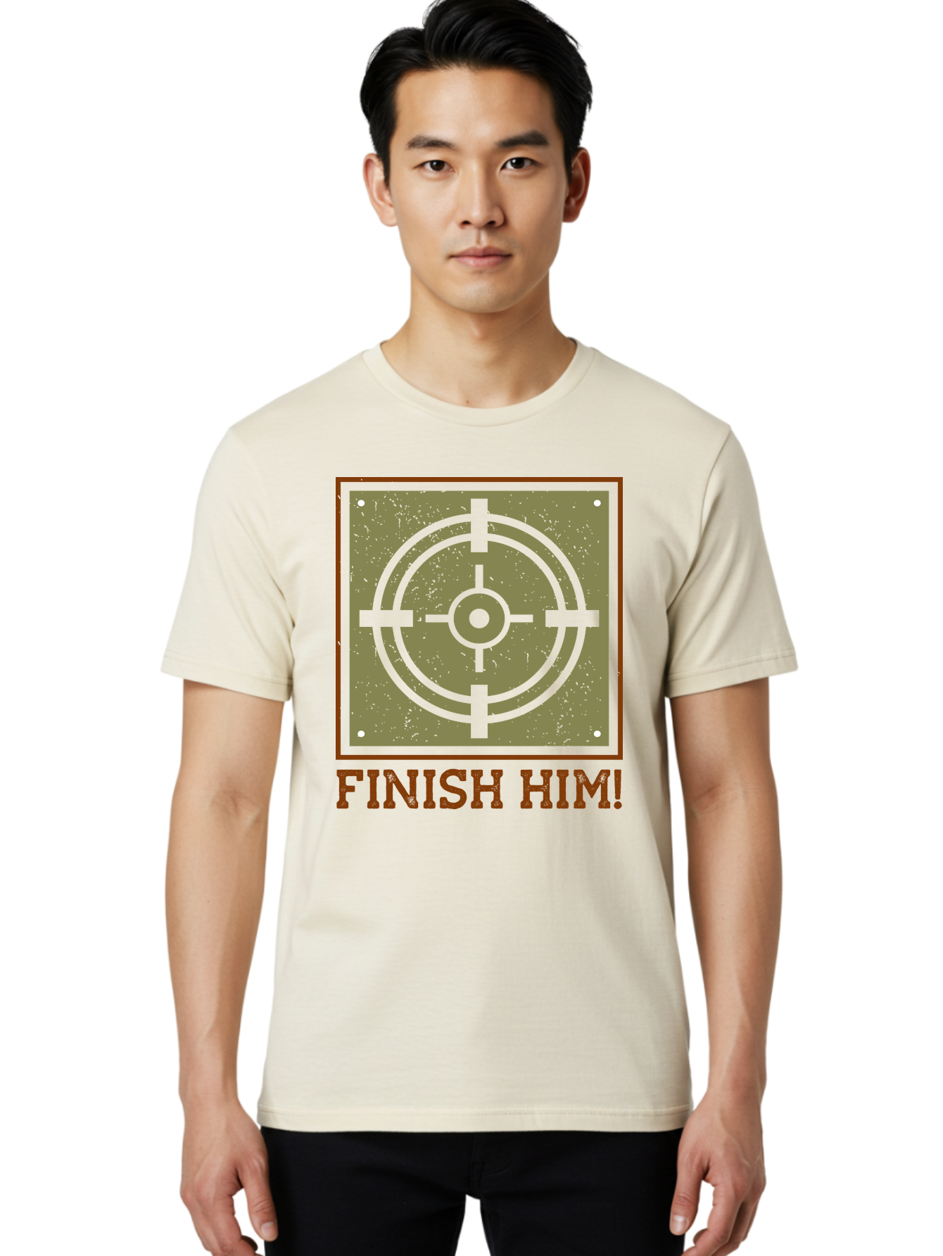 Finish-Him-Target Men'S Graphic Tee, 100% Cotton, Comfortable Casual Summer Wear, Machine Washable, Target Symbol, Bullseye, Combat Graphics, Finishing Move, Video Game Graphics, Intense Action, Fighting Games - Aaa629