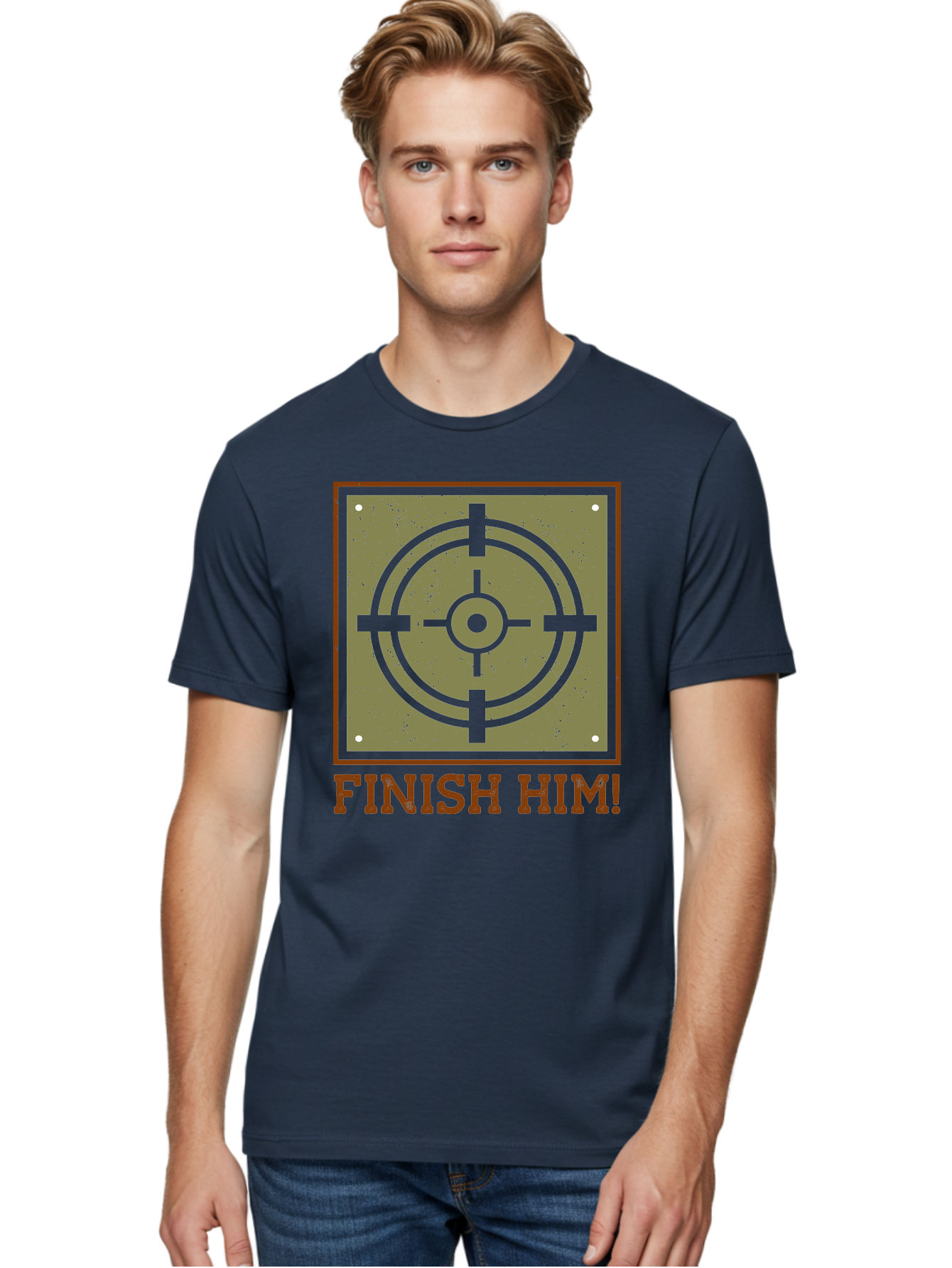 Finish-Him-Target Men'S Graphic Tee, 100% Cotton, Comfortable Casual Summer Wear, Machine Washable, Target Symbol, Bullseye, Combat Graphics, Finishing Move, Video Game Graphics, Intense Action, Fighting Games - Aaa629