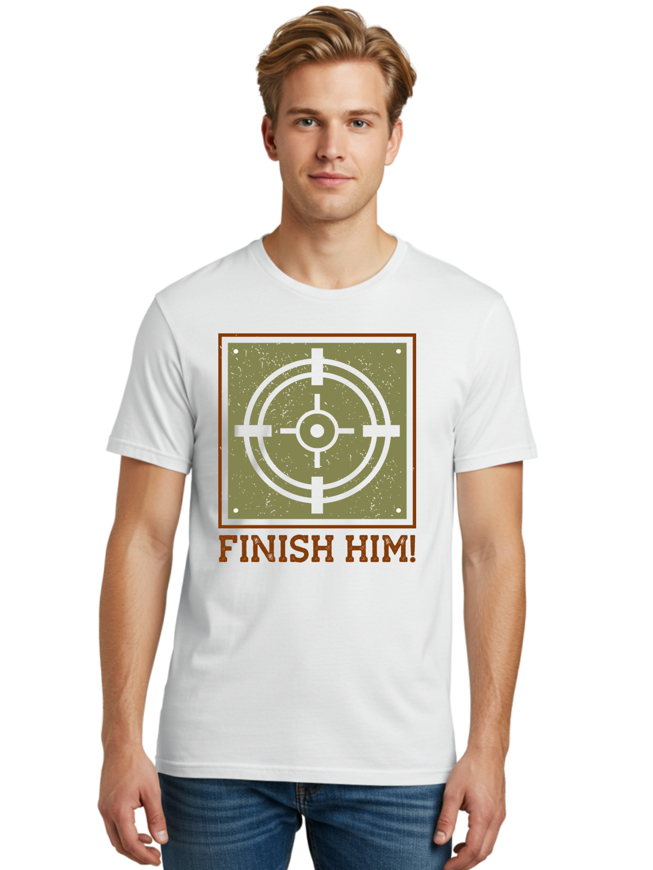 Finish-Him-Target Men'S Graphic Tee, 100% Cotton, Comfortable Casual Summer Wear, Machine Washable, Target Symbol, Bullseye, Combat Graphics, Finishing Move, Video Game Graphics, Intense Action, Fighting Games - Aaa629