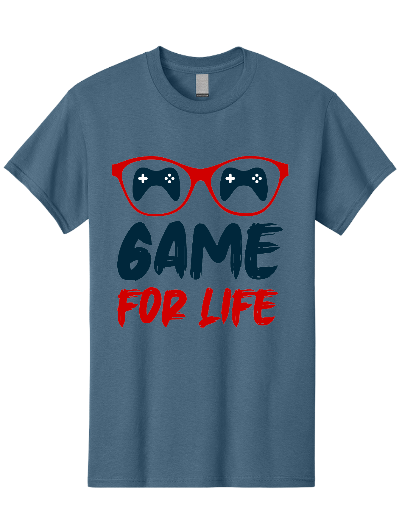 Game-For-Life Men'S Graphic Tee, 100% Cotton, Comfortable Casual Summer Wear, Machine Washable, Gaming Culture, Game Controllers, Video Games, Gamer Lifestyle, Game For Life, Gaming Community, Fun, Entertainment, Red Glasses - Aaa630
