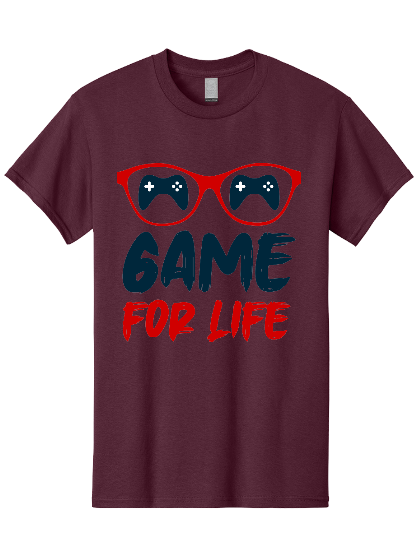 Game-For-Life Men'S Graphic Tee, 100% Cotton, Comfortable Casual Summer Wear, Machine Washable, Gaming Culture, Game Controllers, Video Games, Gamer Lifestyle, Game For Life, Gaming Community, Fun, Entertainment, Red Glasses - Aaa630