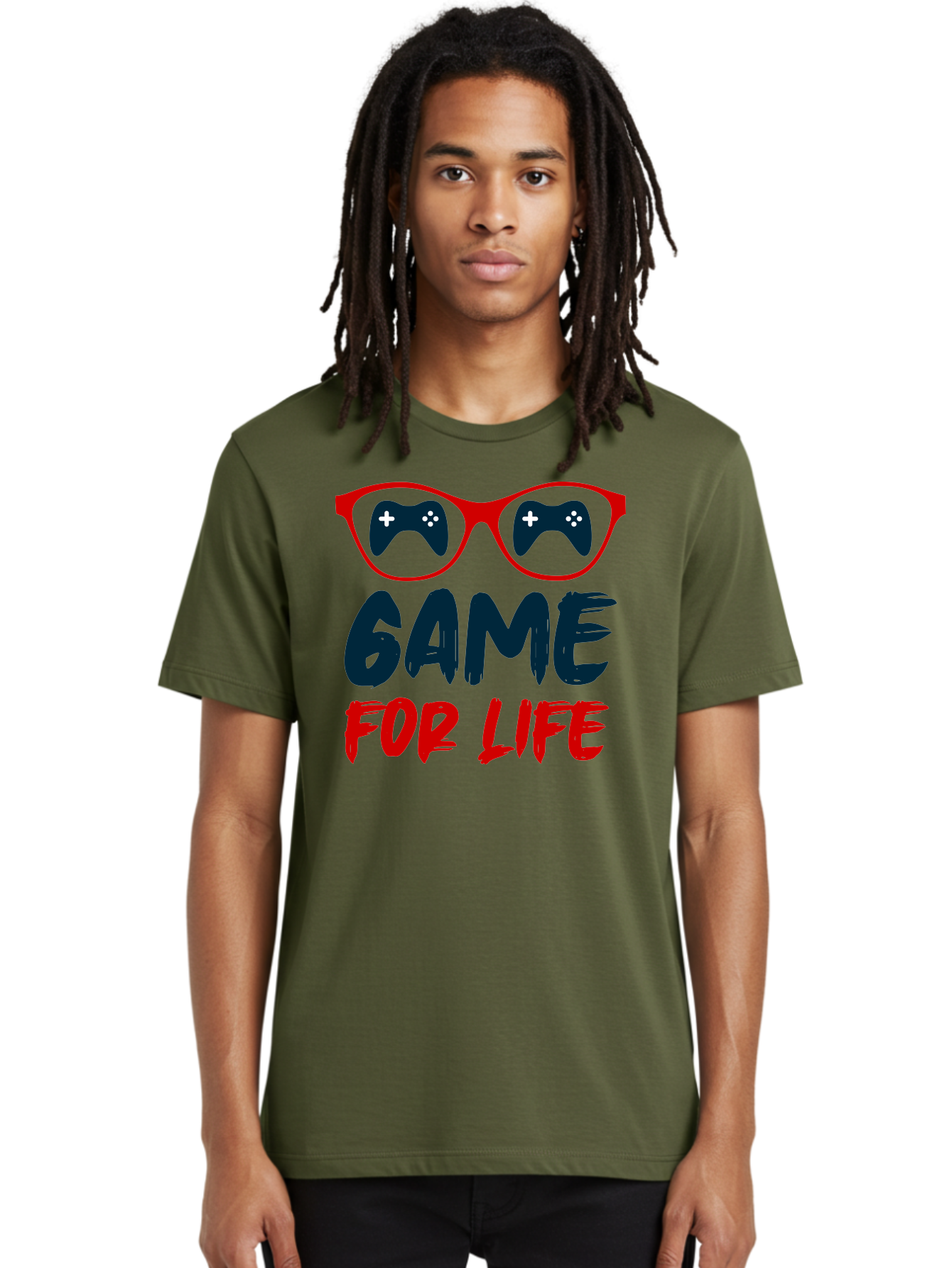 Game-For-Life Men'S Graphic Tee, 100% Cotton, Comfortable Casual Summer Wear, Machine Washable, Gaming Culture, Game Controllers, Video Games, Gamer Lifestyle, Game For Life, Gaming Community, Fun, Entertainment, Red Glasses - Aaa630