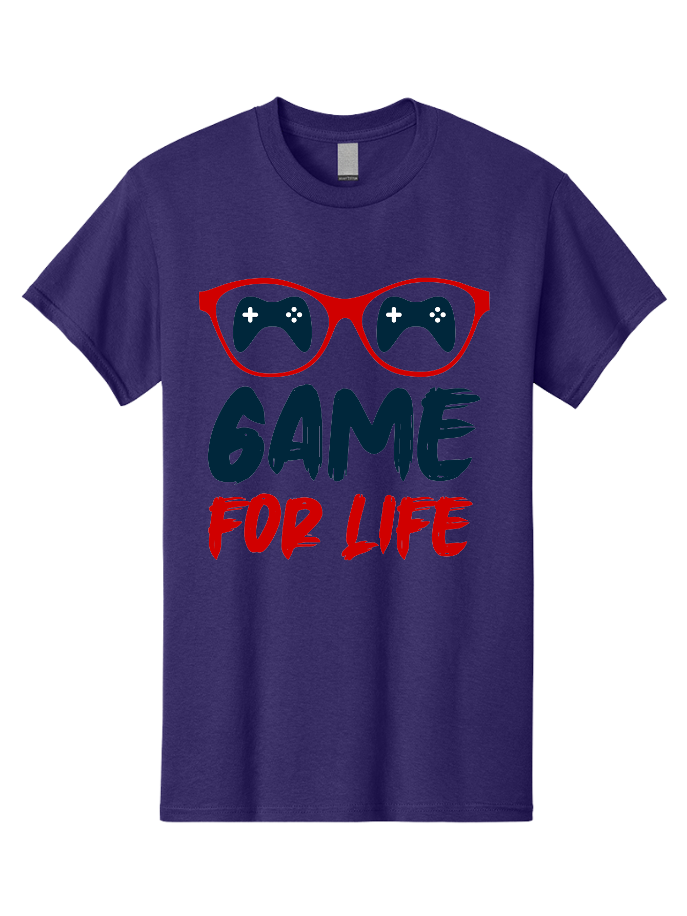 Game-For-Life Men'S Graphic Tee, 100% Cotton, Comfortable Casual Summer Wear, Machine Washable, Gaming Culture, Game Controllers, Video Games, Gamer Lifestyle, Game For Life, Gaming Community, Fun, Entertainment, Red Glasses - Aaa630