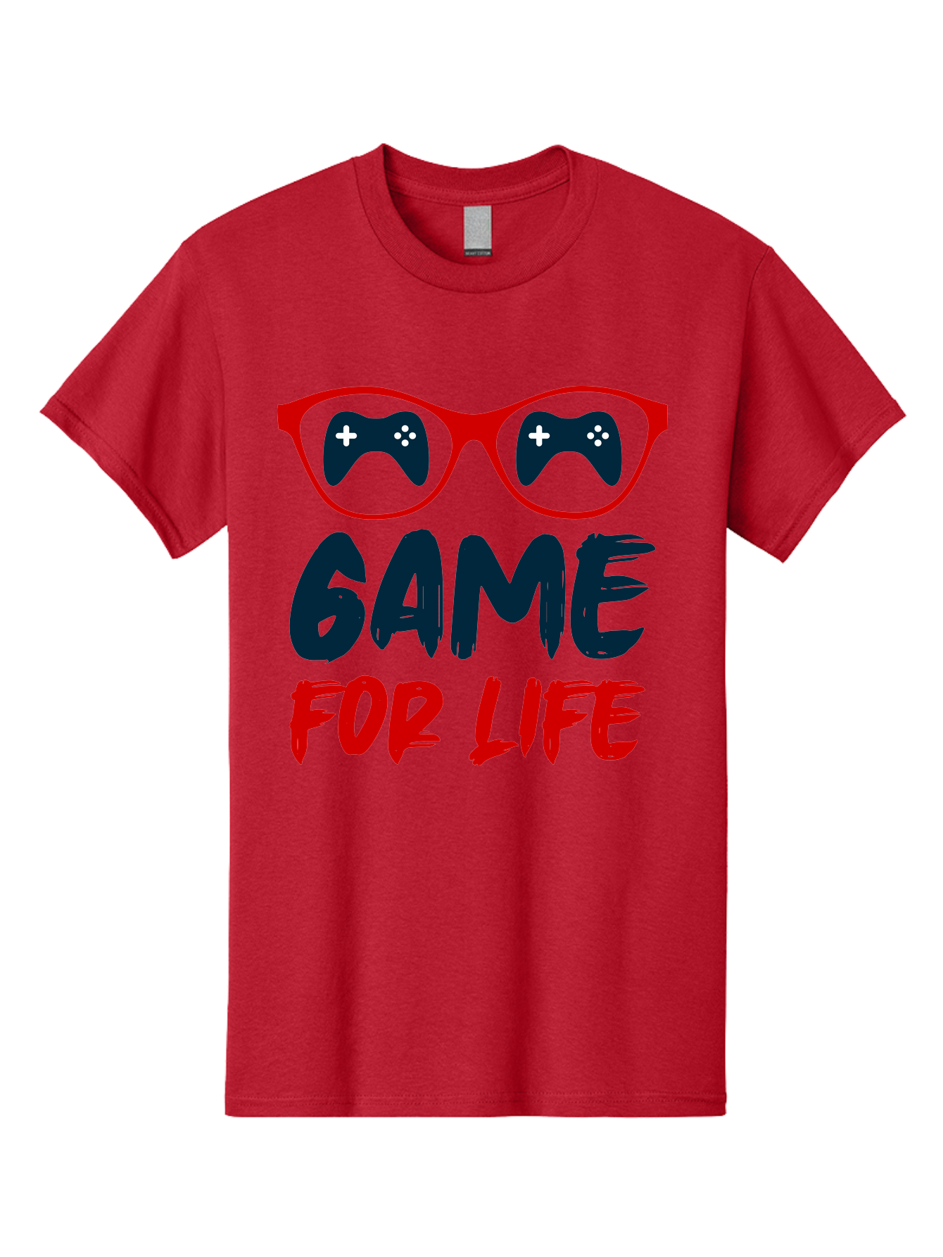 Game-For-Life Men'S Graphic Tee, 100% Cotton, Comfortable Casual Summer Wear, Machine Washable, Gaming Culture, Game Controllers, Video Games, Gamer Lifestyle, Game For Life, Gaming Community, Fun, Entertainment, Red Glasses - Aaa630