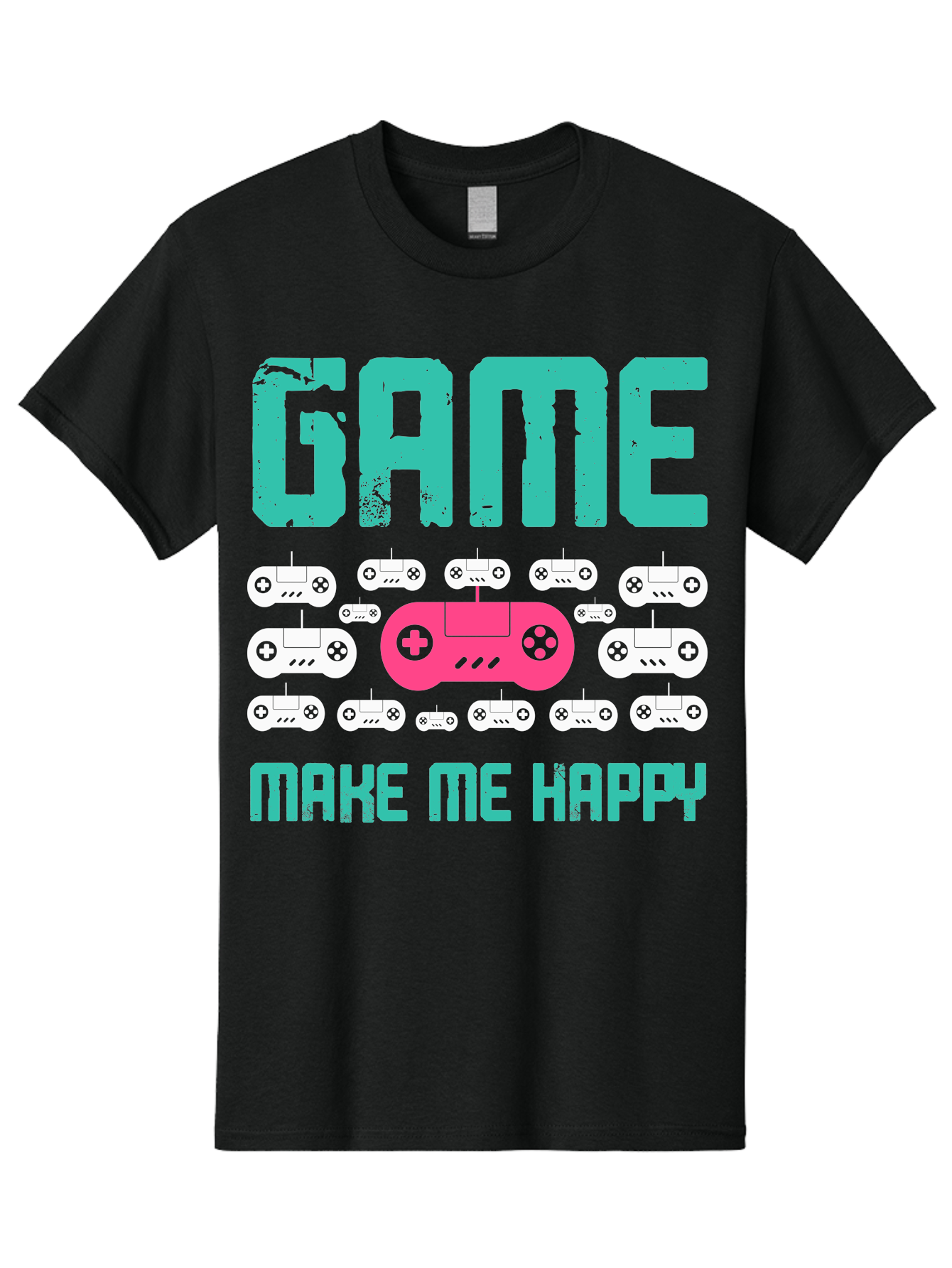 Game-Make-Me-Happy Men'S Graphic Tee, 100% Cotton, Comfortable Casual Summer Wear, Machine Washable, Gaming Controller, Gamepad, Video Games, Gaming Accessories, Positive Vibes, Happiness, Gaming, Make Me Happy - Aaa631