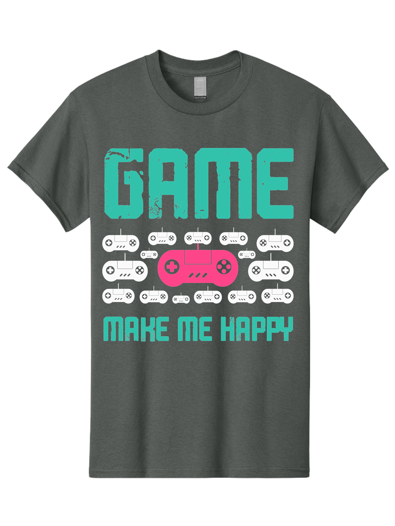 Game-Make-Me-Happy Men'S Graphic Tee, 100% Cotton, Comfortable Casual Summer Wear, Machine Washable, Gaming Controller, Gamepad, Video Games, Gaming Accessories, Positive Vibes, Happiness, Gaming, Make Me Happy - Aaa631
