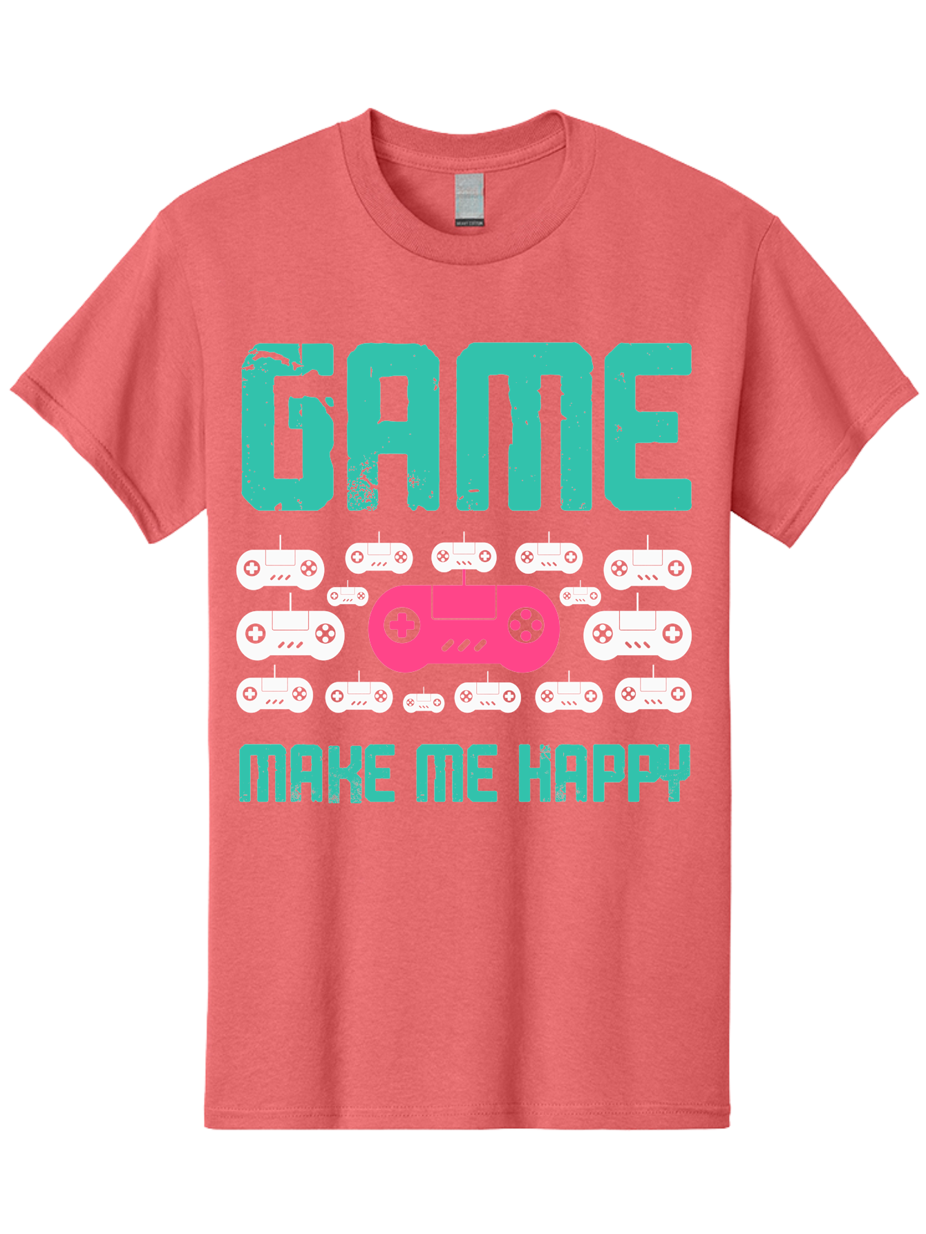 Game-Make-Me-Happy Men'S Graphic Tee, 100% Cotton, Comfortable Casual Summer Wear, Machine Washable, Gaming Controller, Gamepad, Video Games, Gaming Accessories, Positive Vibes, Happiness, Gaming, Make Me Happy - Aaa631