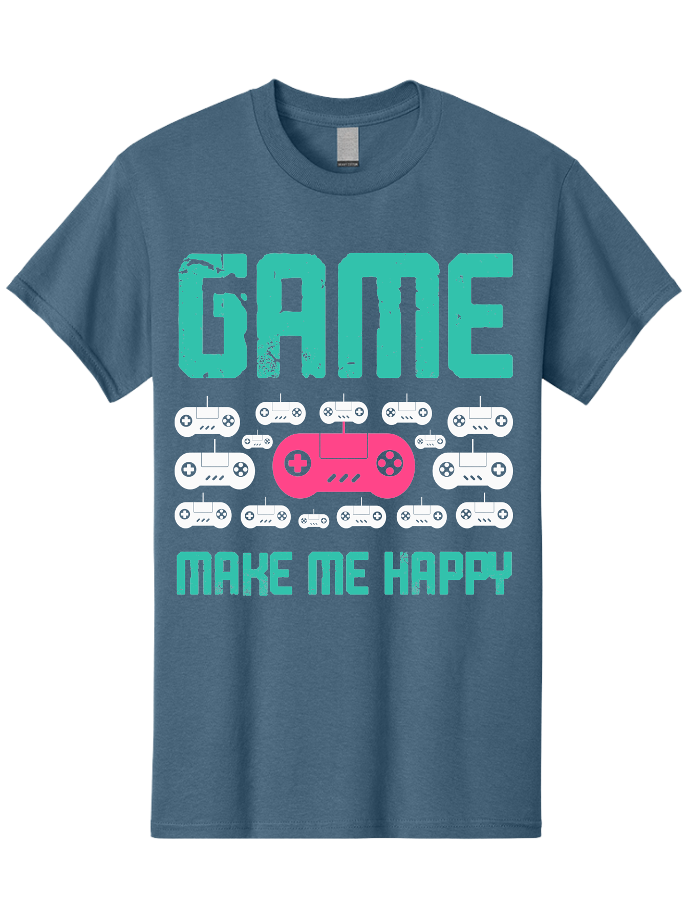 Game-Make-Me-Happy Men'S Graphic Tee, 100% Cotton, Comfortable Casual Summer Wear, Machine Washable, Gaming Controller, Gamepad, Video Games, Gaming Accessories, Positive Vibes, Happiness, Gaming, Make Me Happy - Aaa631