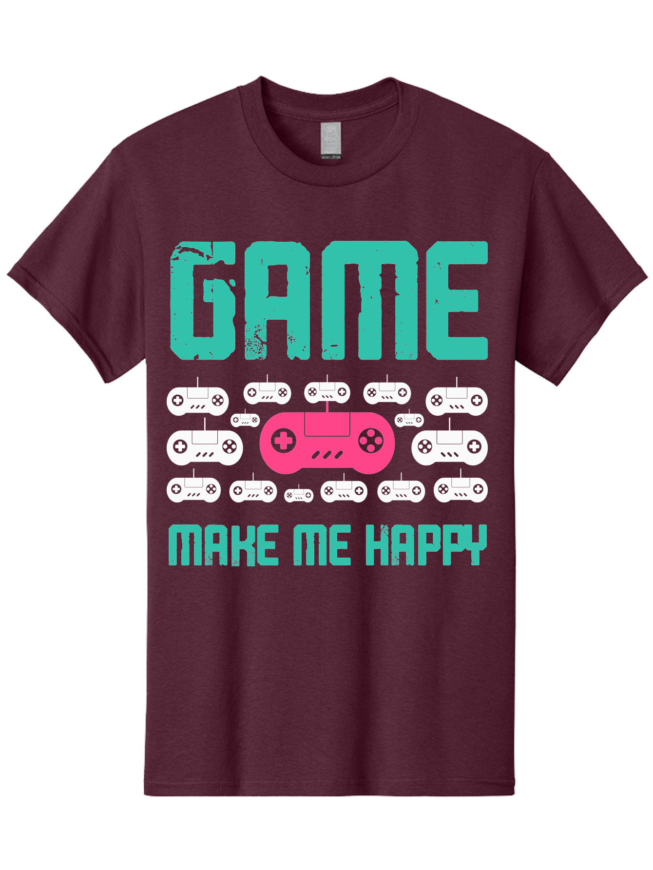 Game-Make-Me-Happy Men'S Graphic Tee, 100% Cotton, Comfortable Casual Summer Wear, Machine Washable, Gaming Controller, Gamepad, Video Games, Gaming Accessories, Positive Vibes, Happiness, Gaming, Make Me Happy - Aaa631