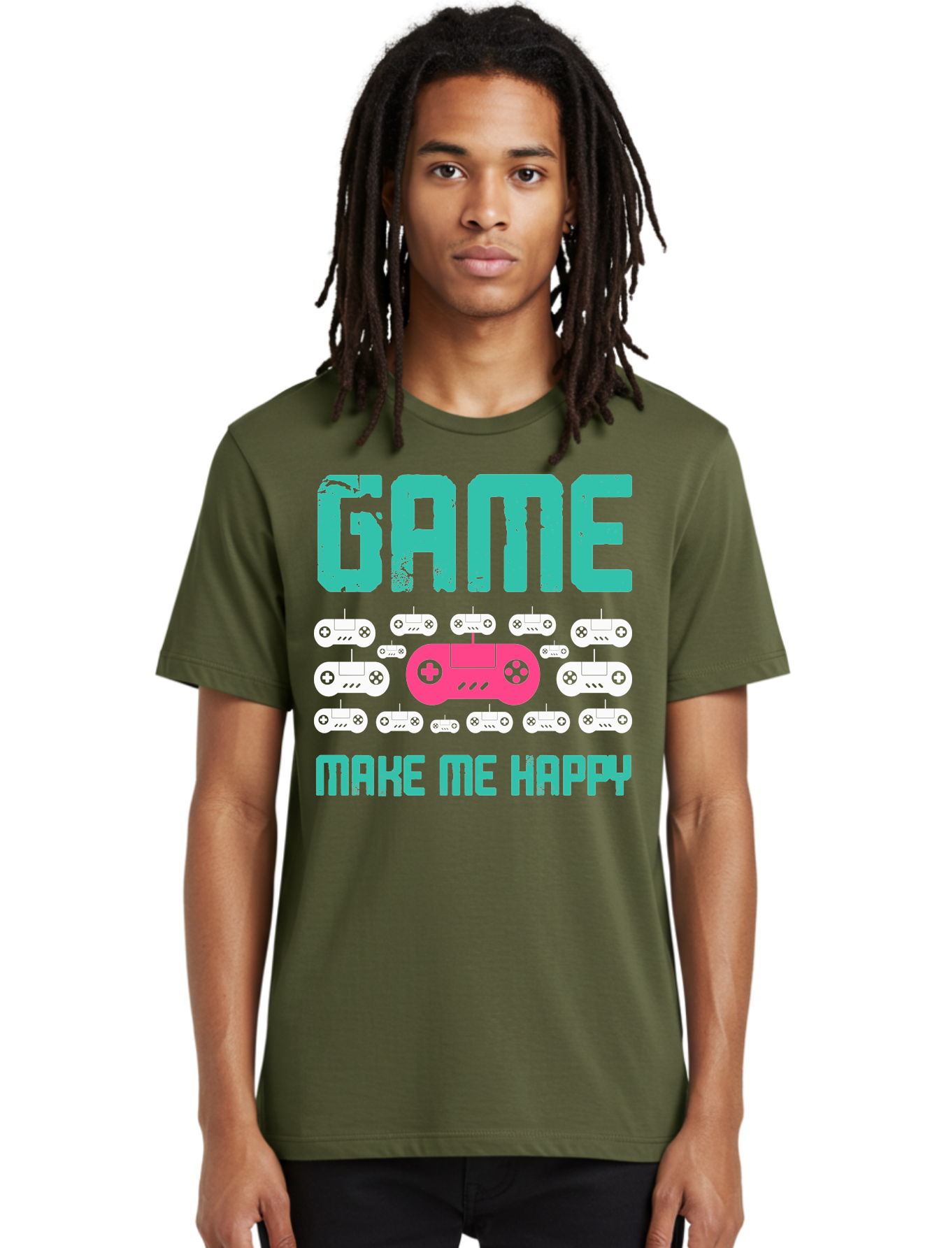 Game-Make-Me-Happy Men'S Graphic Tee, 100% Cotton, Comfortable Casual Summer Wear, Machine Washable, Gaming Controller, Gamepad, Video Games, Gaming Accessories, Positive Vibes, Happiness, Gaming, Make Me Happy - Aaa631